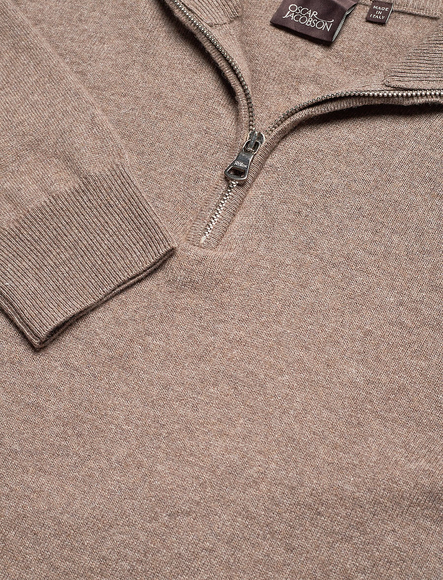 Oscar Jacobson - Patton Half Zip - half zip jumpers - walnut beige - 2
