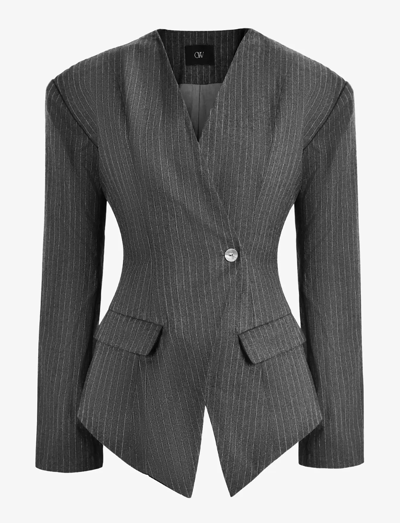 OW Collection - LANI Blazer - enkelknäppta kavajer - grey stripe - 1
