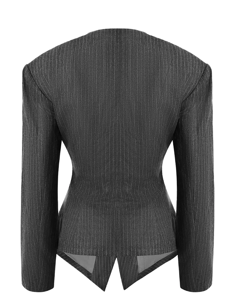 OW Collection - LANI Blazer - enkelknäppta kavajer - grey stripe - 2