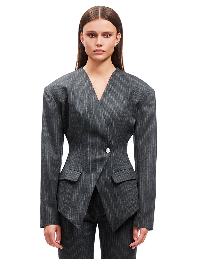 OW Collection - LANI Blazer - enkelknäppta kavajer - grey stripe - 0