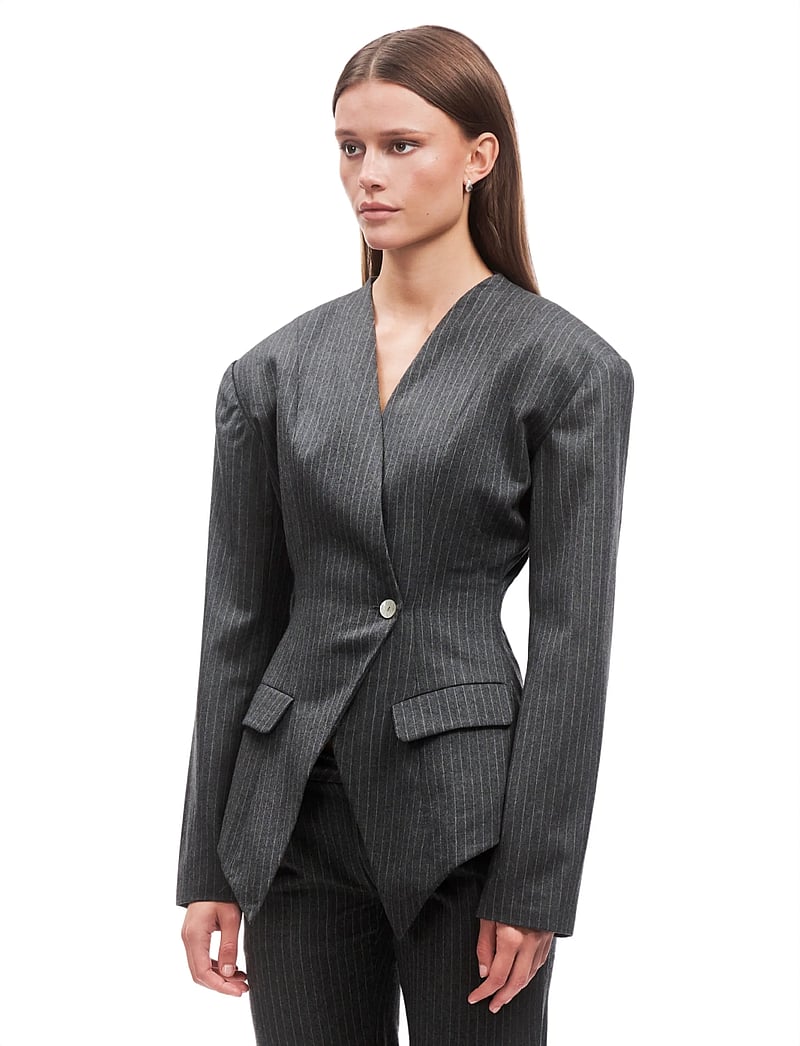 OW Collection - LANI Blazer - enkelknäppta kavajer - grey stripe - 3