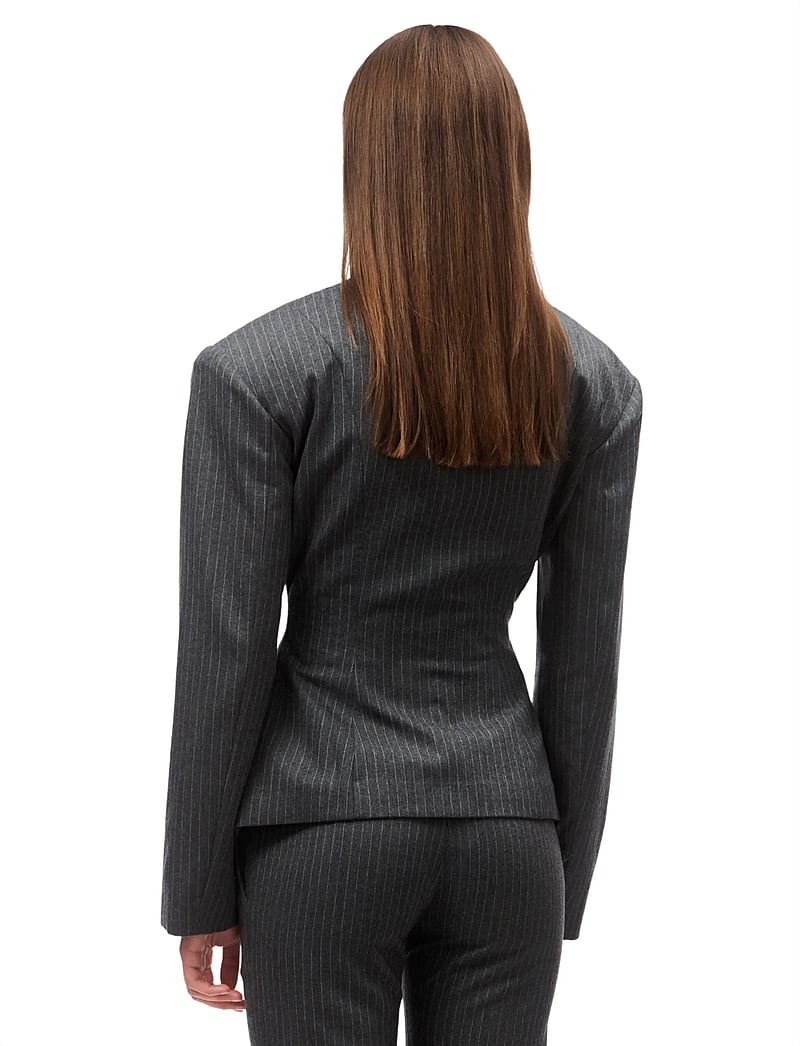 OW Collection - LANI Blazer - enkelknäppta kavajer - grey stripe - 4