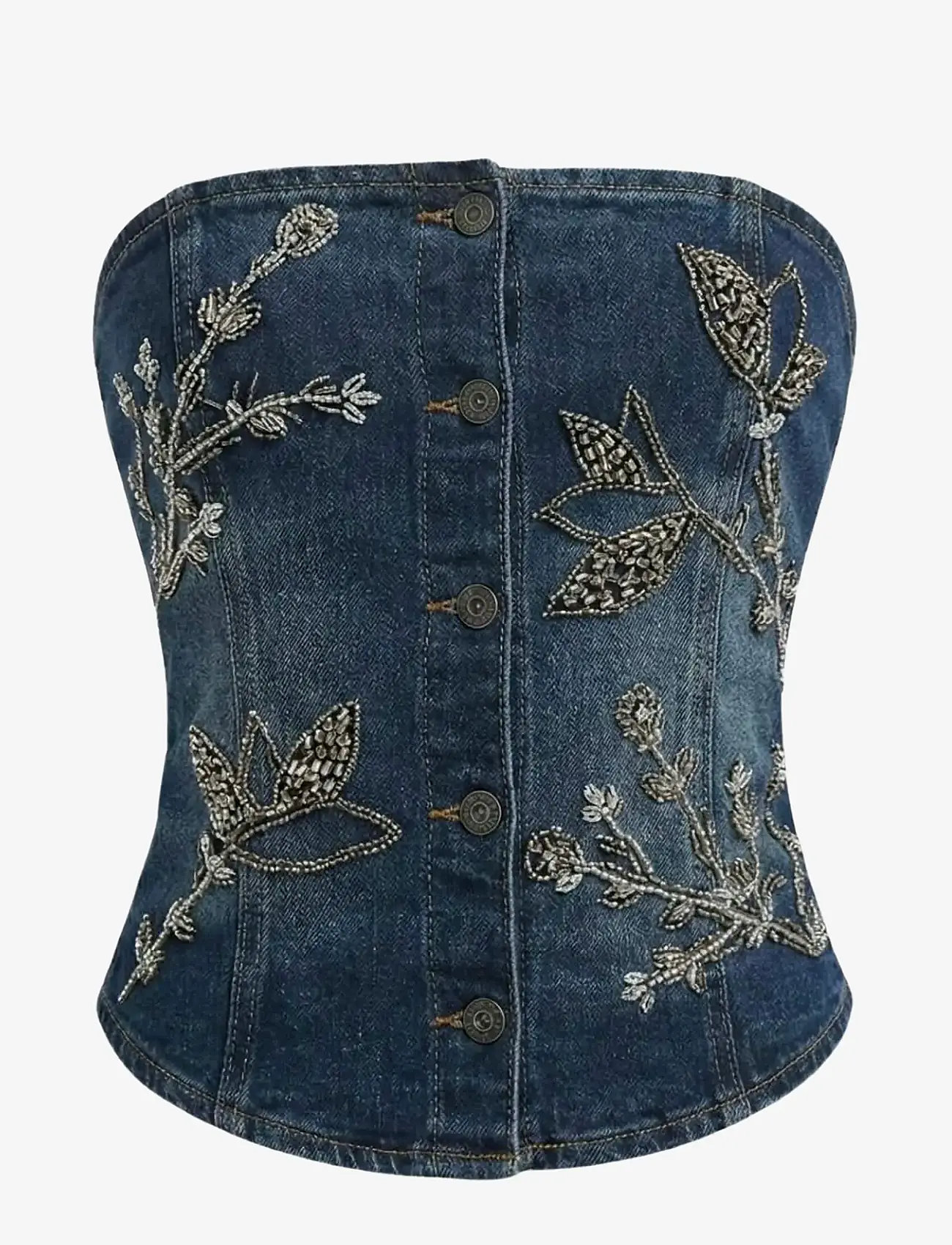 OW Collection - NOVA Embellished Denim Top - sleeveless tops - dark wash - 1