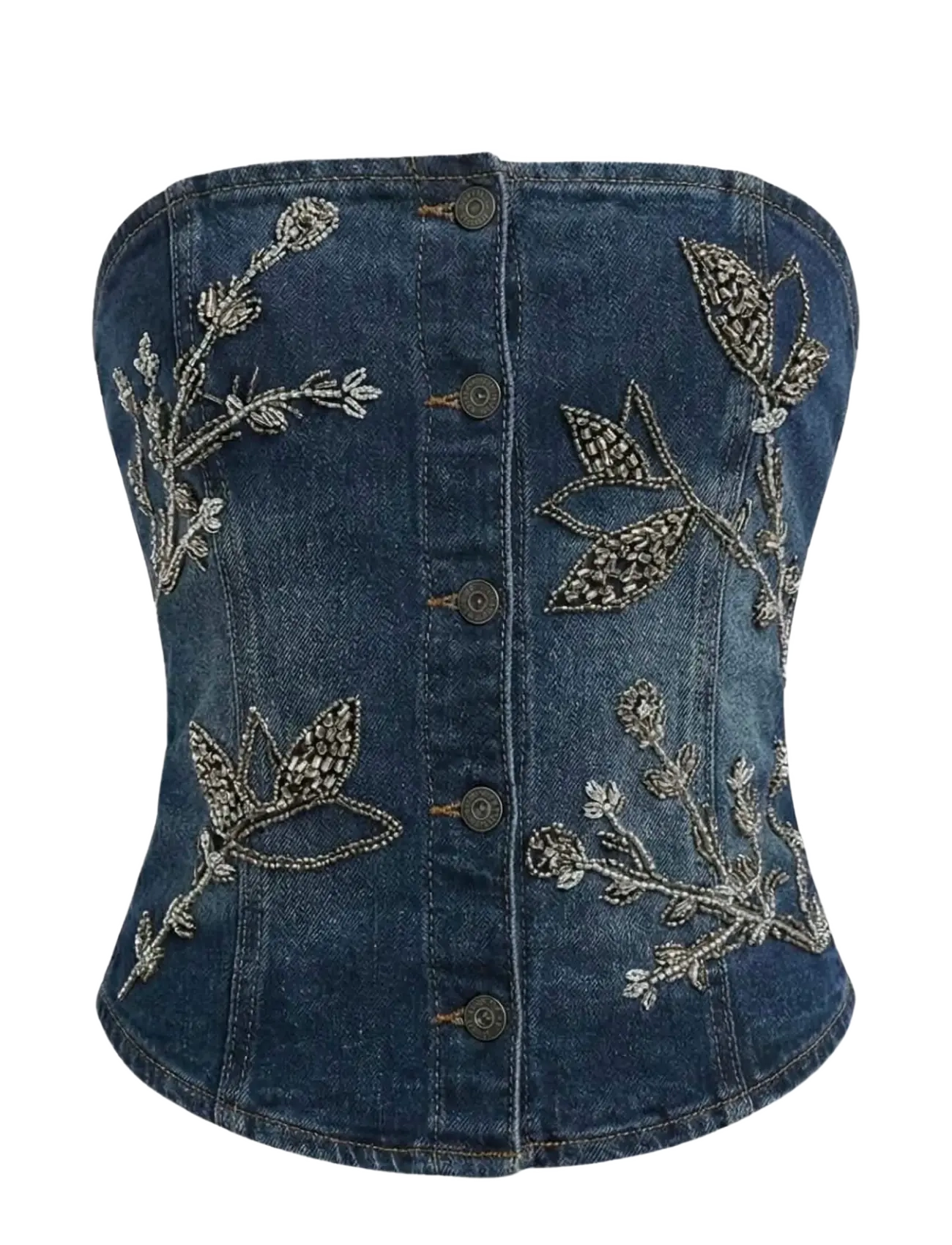 OW Collection NOVA Embellished Denim Top - Kleidung - DARK WASH / blue