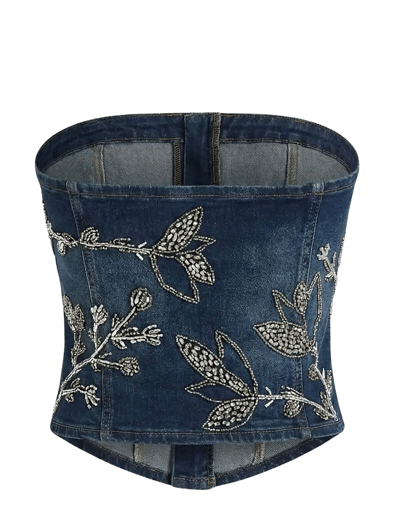 OW Collection - NOVA Embellished Denim Top - sleeveless tops - dark wash - 2