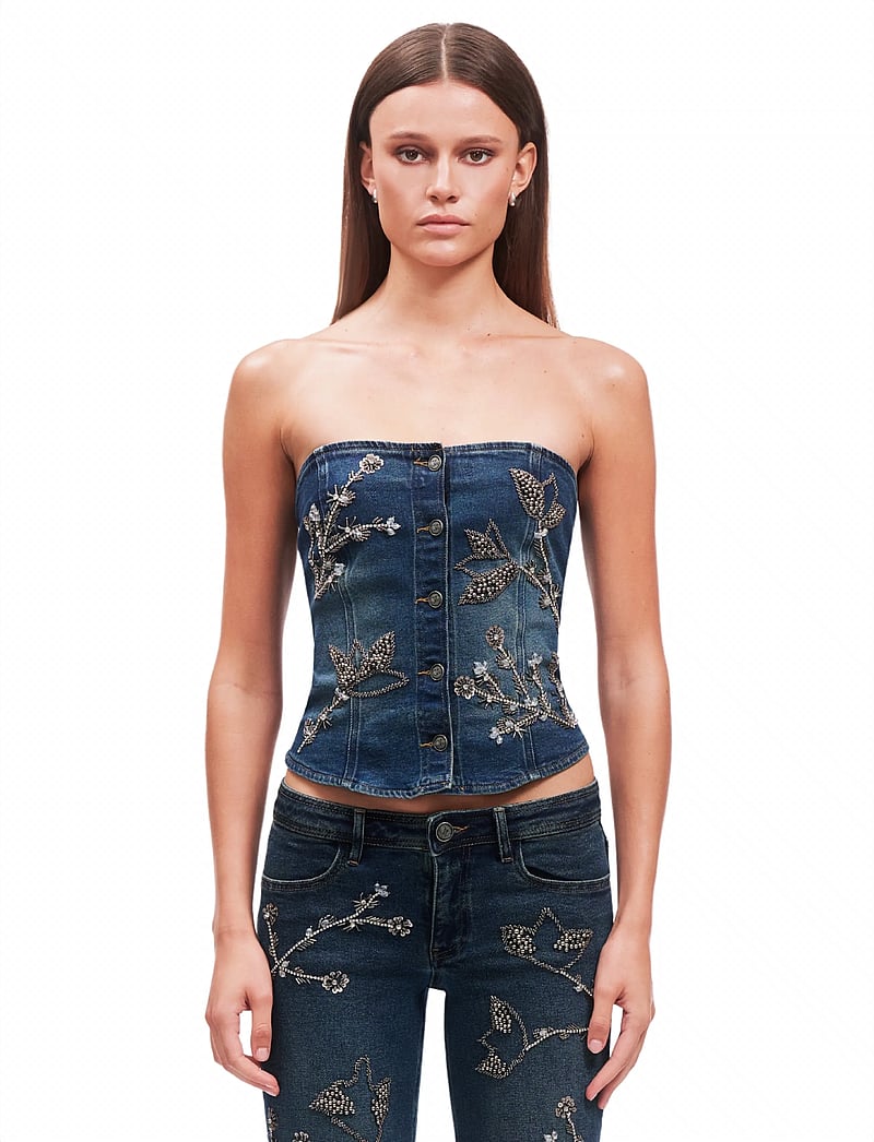 OW Collection - NOVA Embellished Denim Top - sleeveless tops - dark wash - 0