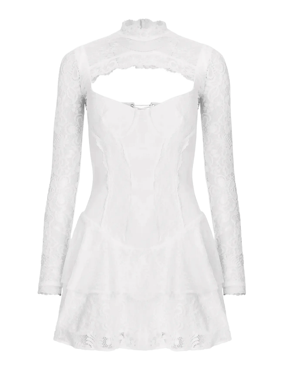 OW Collection - NORI Corset Mini Dress (2-piece) - konfirmation - white - 1