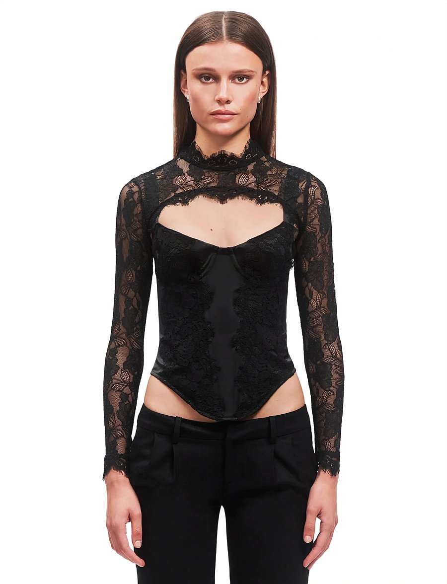 OW Collection - BRISA Corset Top (2-piece) - langärmlige tops - black - 0