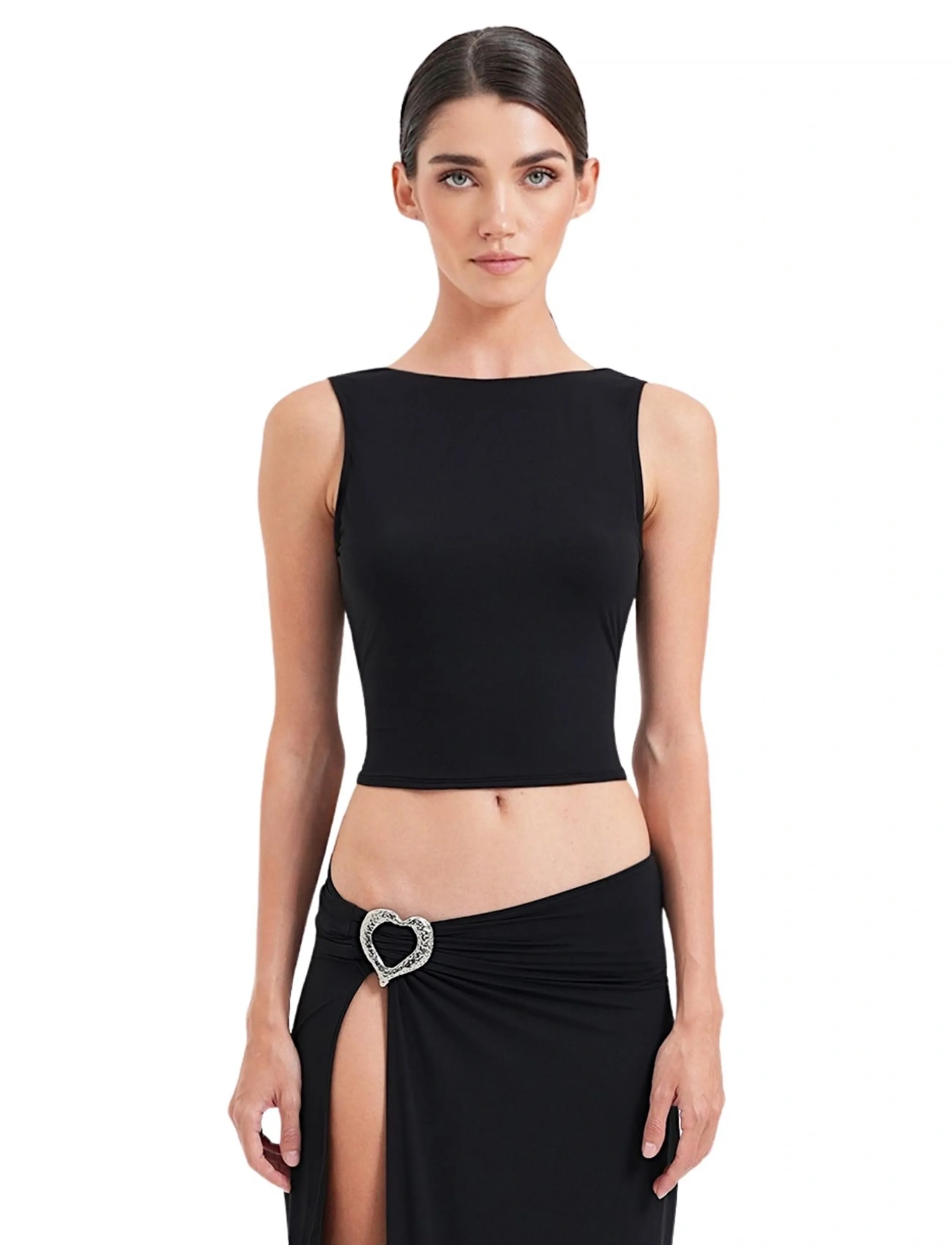 OW Collection Eris Crop Top, L, Black, Crop Overdele > Crop Overdele Uden Ærmer, Dame