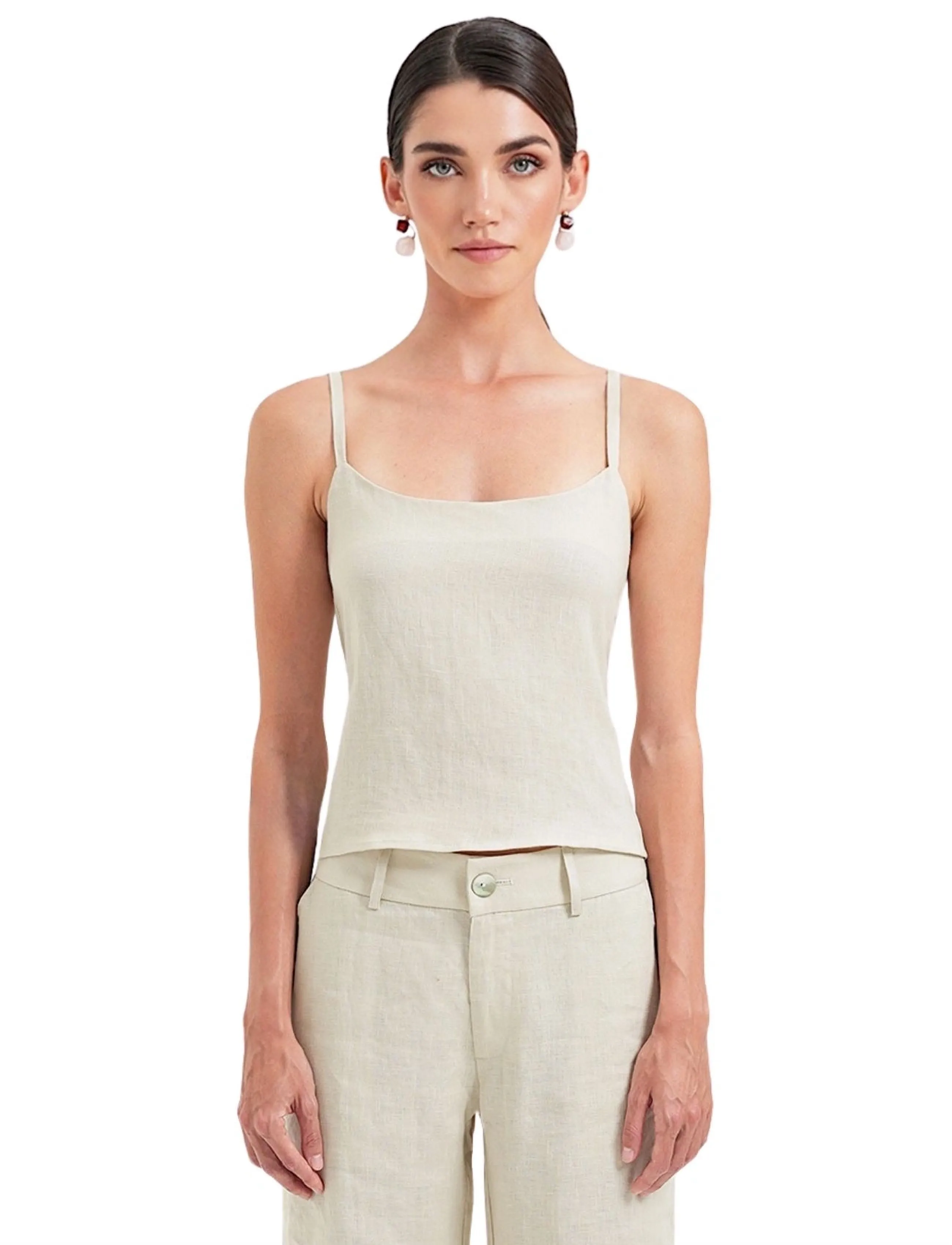 OW Collection Luma Tie Top, S, Beige, T-Shirts & Toppe > Uden Ærmer, Dame