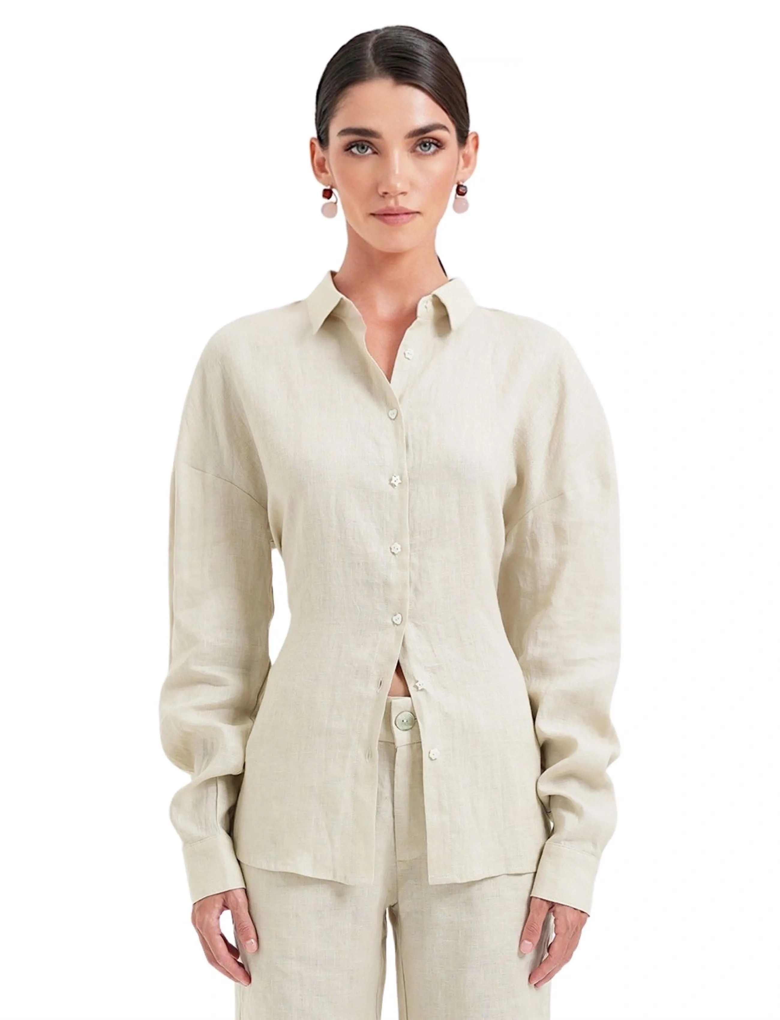 OW Collection Luma Shirt, XS, Beige, Skjorter > Skjorter I Hør, Dame