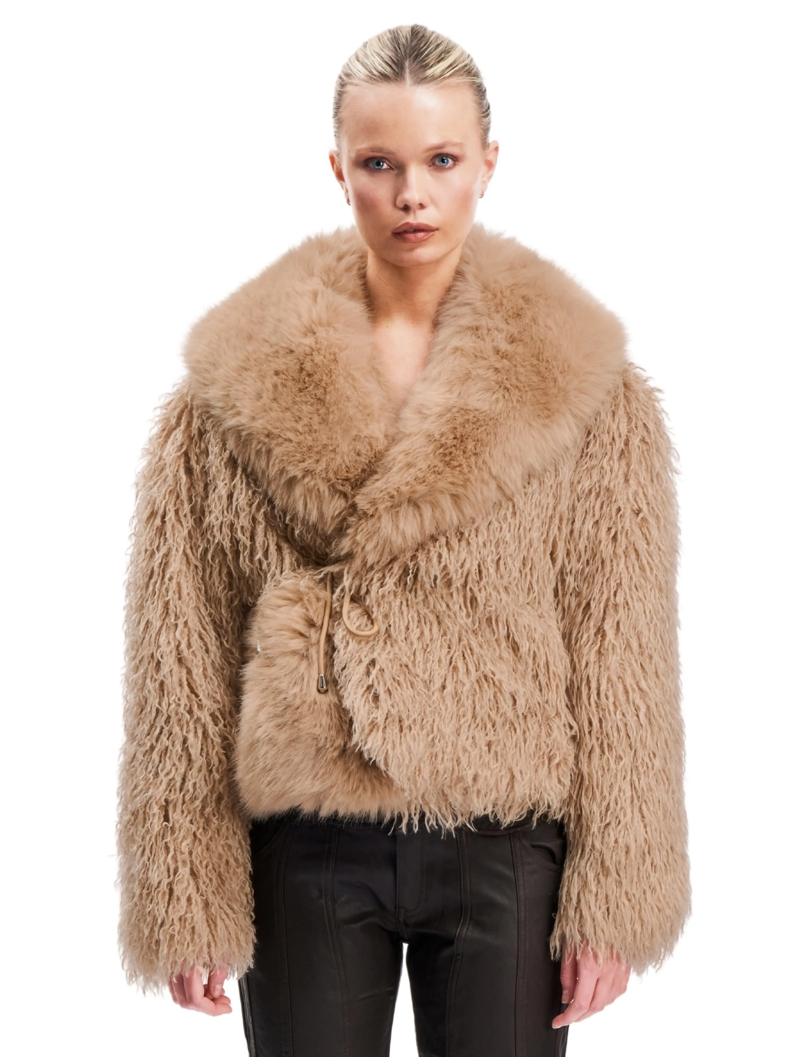 OW Collection ALVA Faux Fur Jacket - Faux Fur - TAN / beige