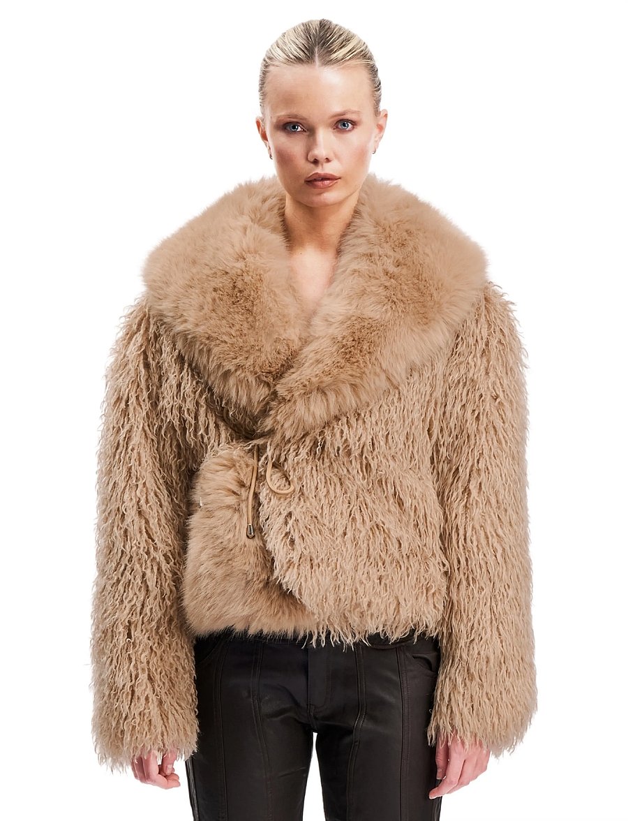 OW Collection - ALVA Faux Fur Jacket - tan - 0