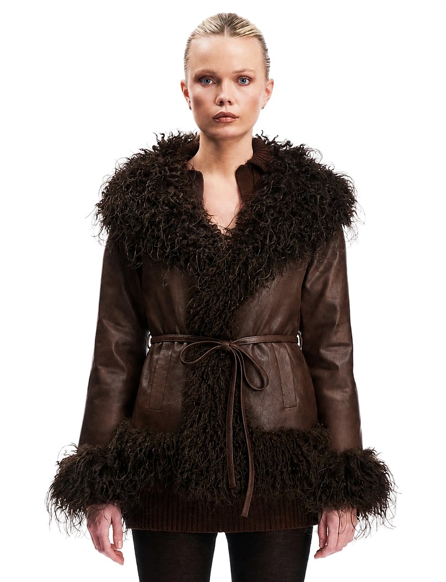 OW Collection - IDUN Faux Fur Jacket - kunstkarusnahk - brown mix - 0