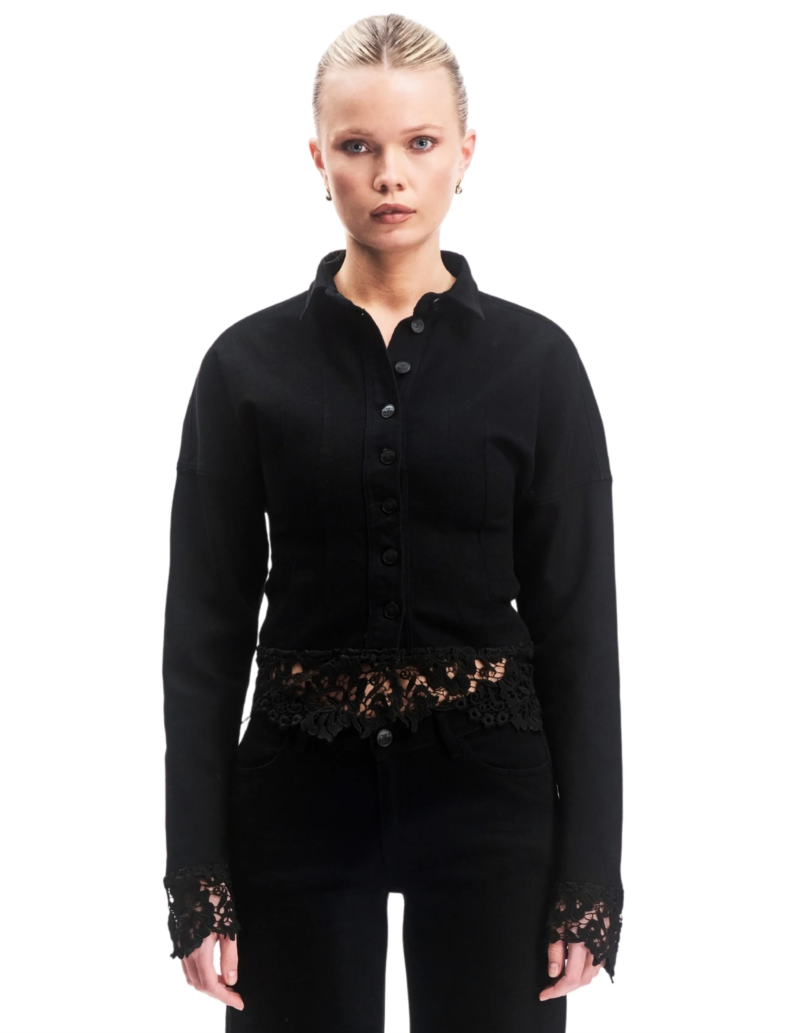 OW Collection ELDORA Denim Shirt - Kauluspaidat - BLACK / black