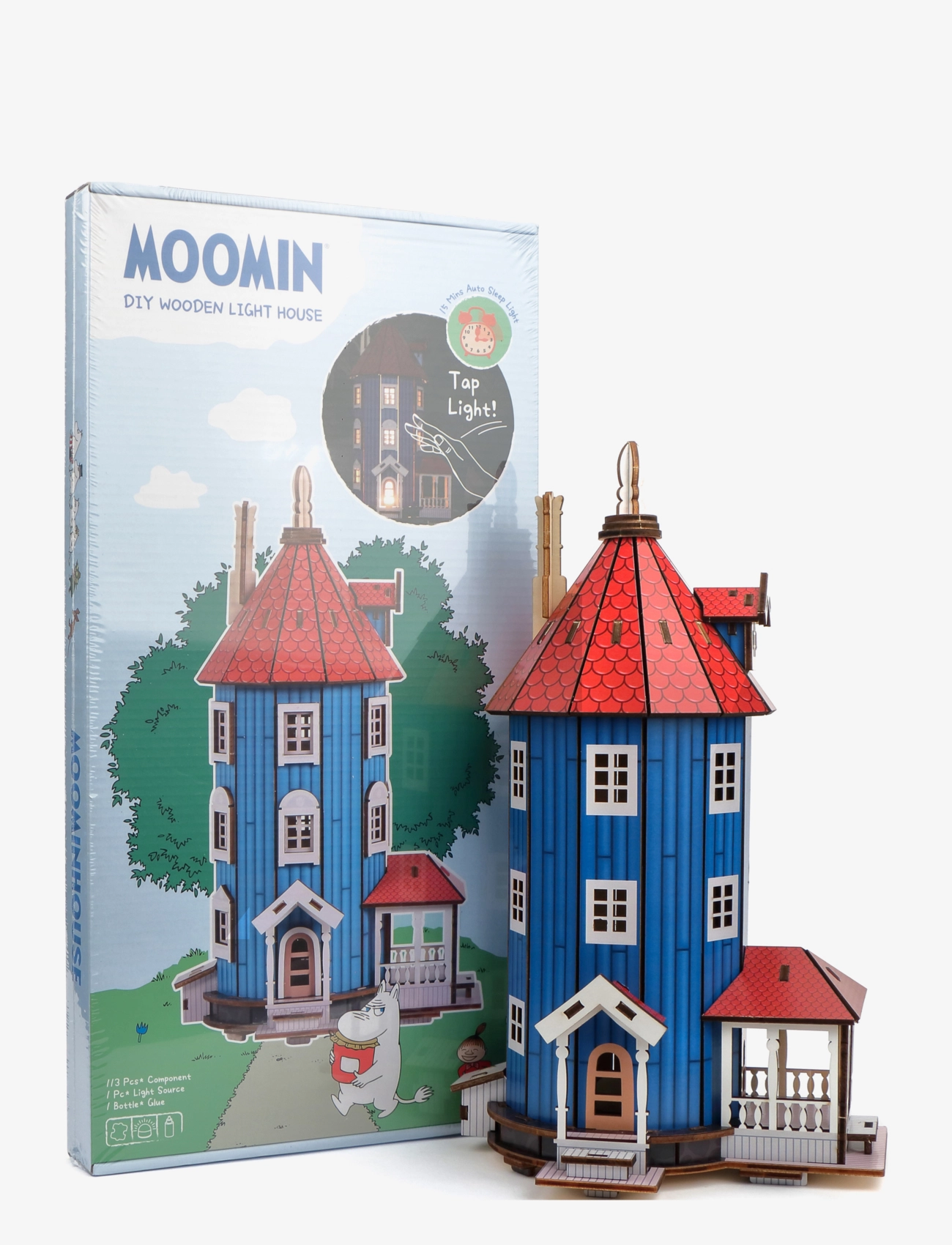 Anglo Nordic - Moomin DIY wooden house with light - blue & red - 5