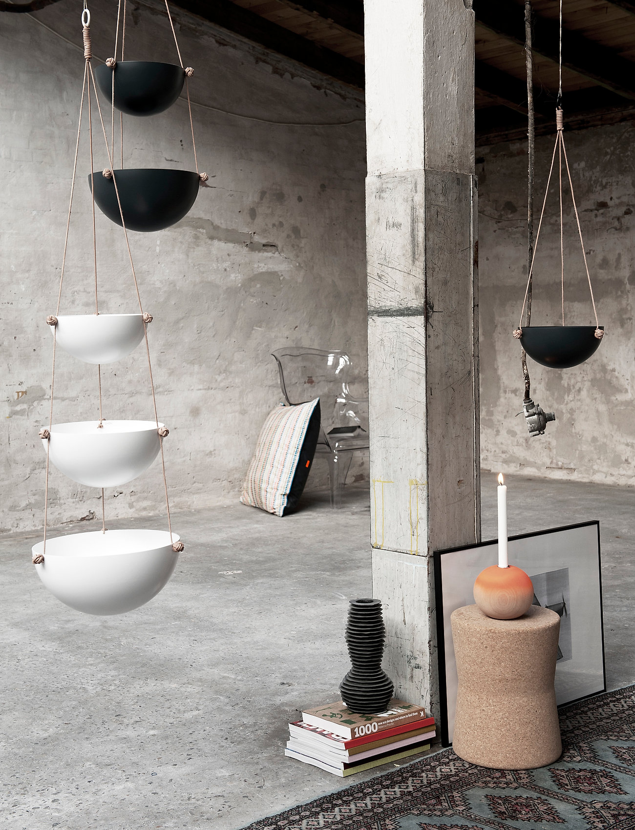 OYOY Living Design - Pif Paf Puf Hanging Storage - 2 Bowls - fruit bowls - dark grey - 1