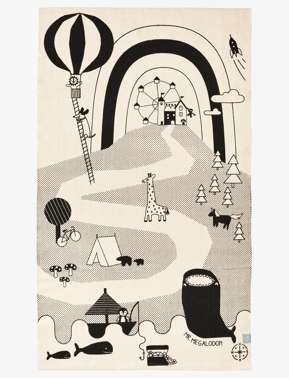 OYOY Living Design - Mr. Megalodon Adventure Rug - suorakulmainen matot - offwhite / black - 1