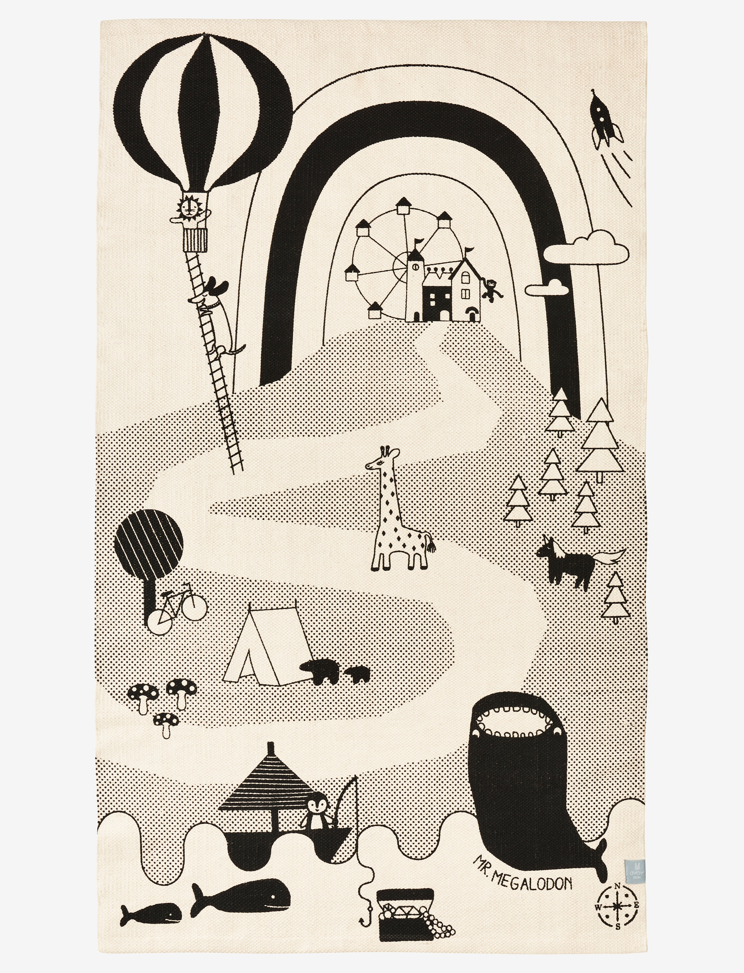 OYOY Living Design Mr. Megalodon Adventure Rug - Sisustus - OFFWHITE / BLACK / beige
