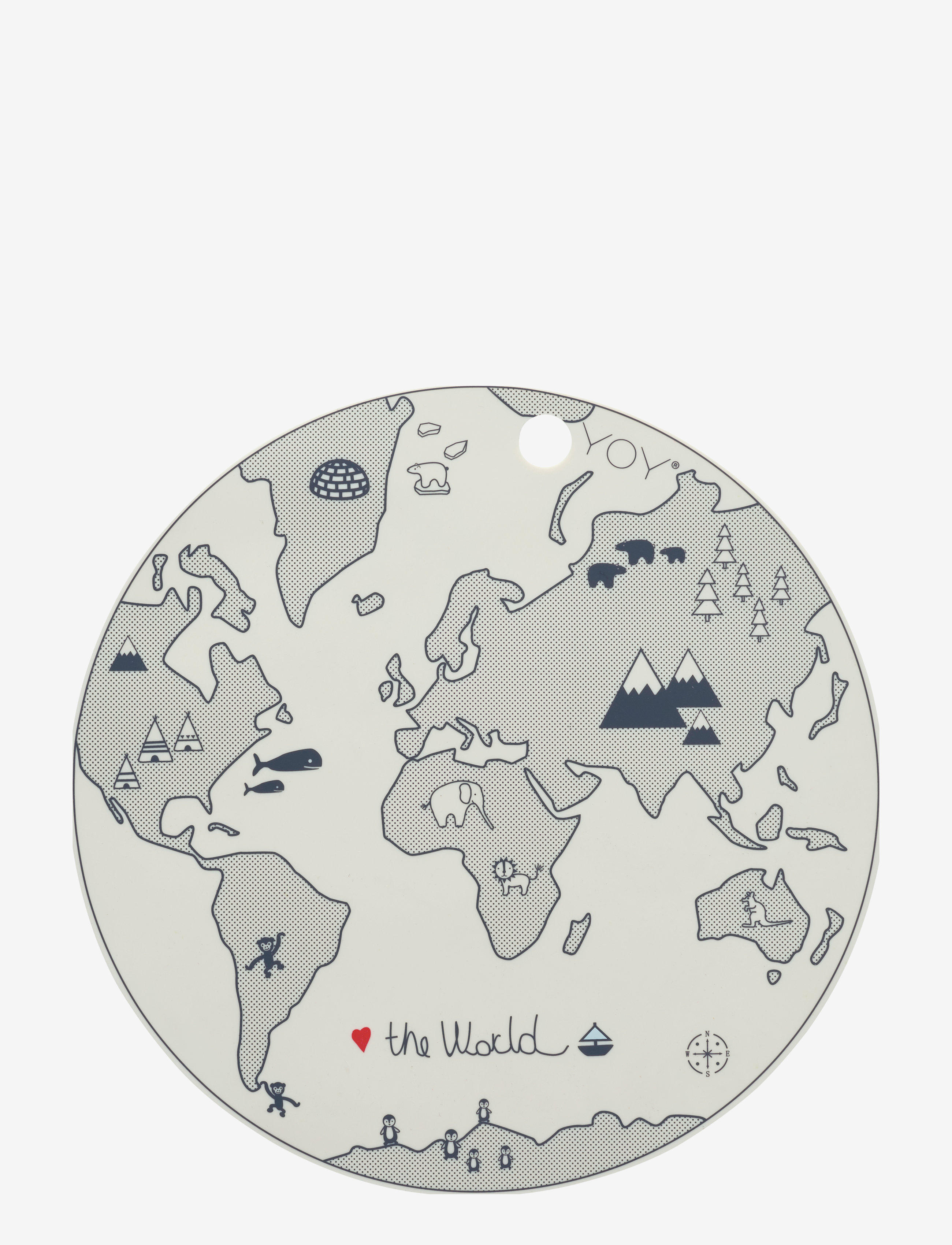OYOY Living Design Placemat World, Dækkeserviet & Coaster, Grå, Str: Ø39X0.2CM