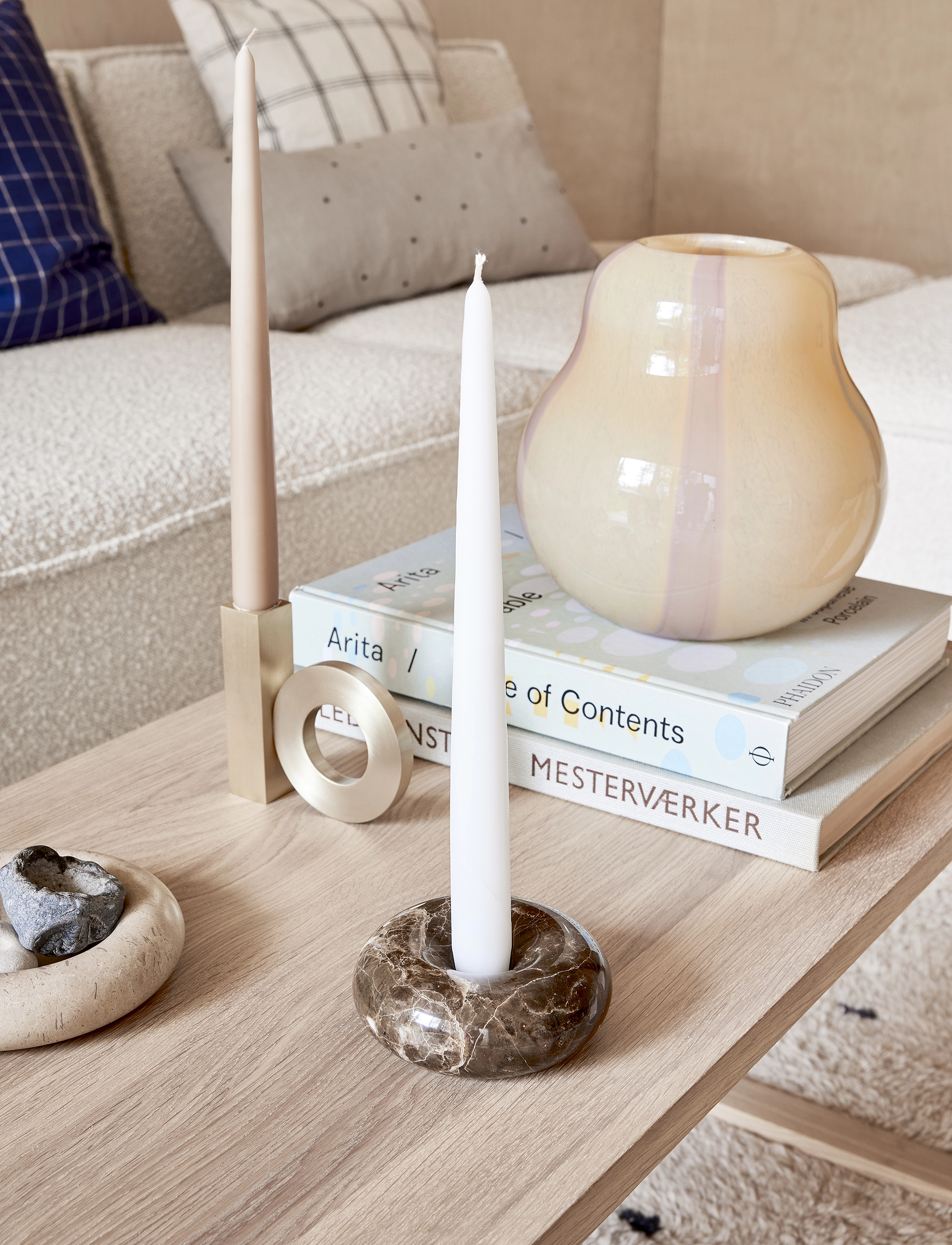 OYOY Living Design Savi Marble Candleholder Small, Ø 10 cm, Candlesticks & Lanterns, Braun - Candlesticks, Homeware