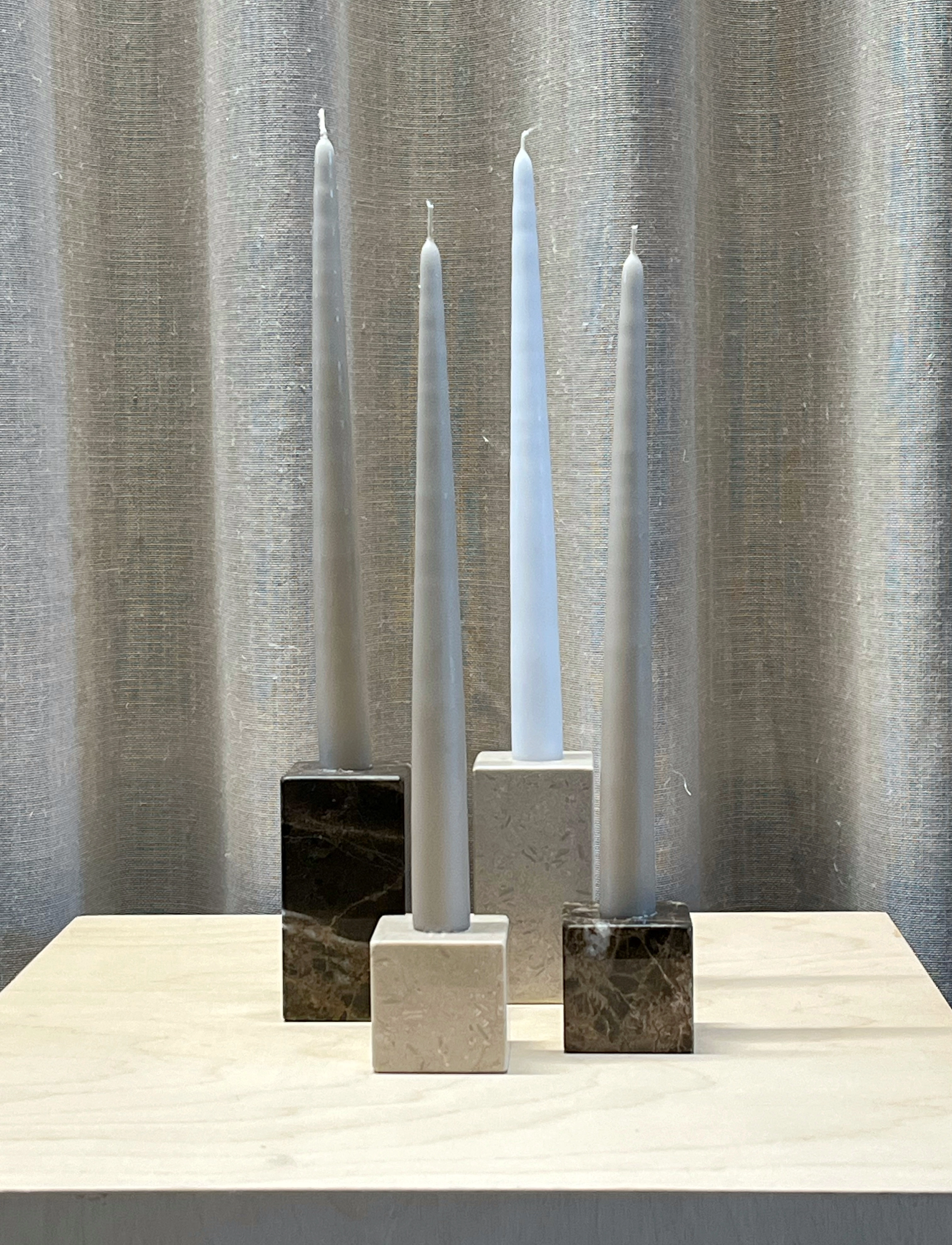 OYOY Living Design Savi Square Marble Candleholder High, H10 cm, Candlesticks & Lanterns, Beige - Candlesticks, Homeware