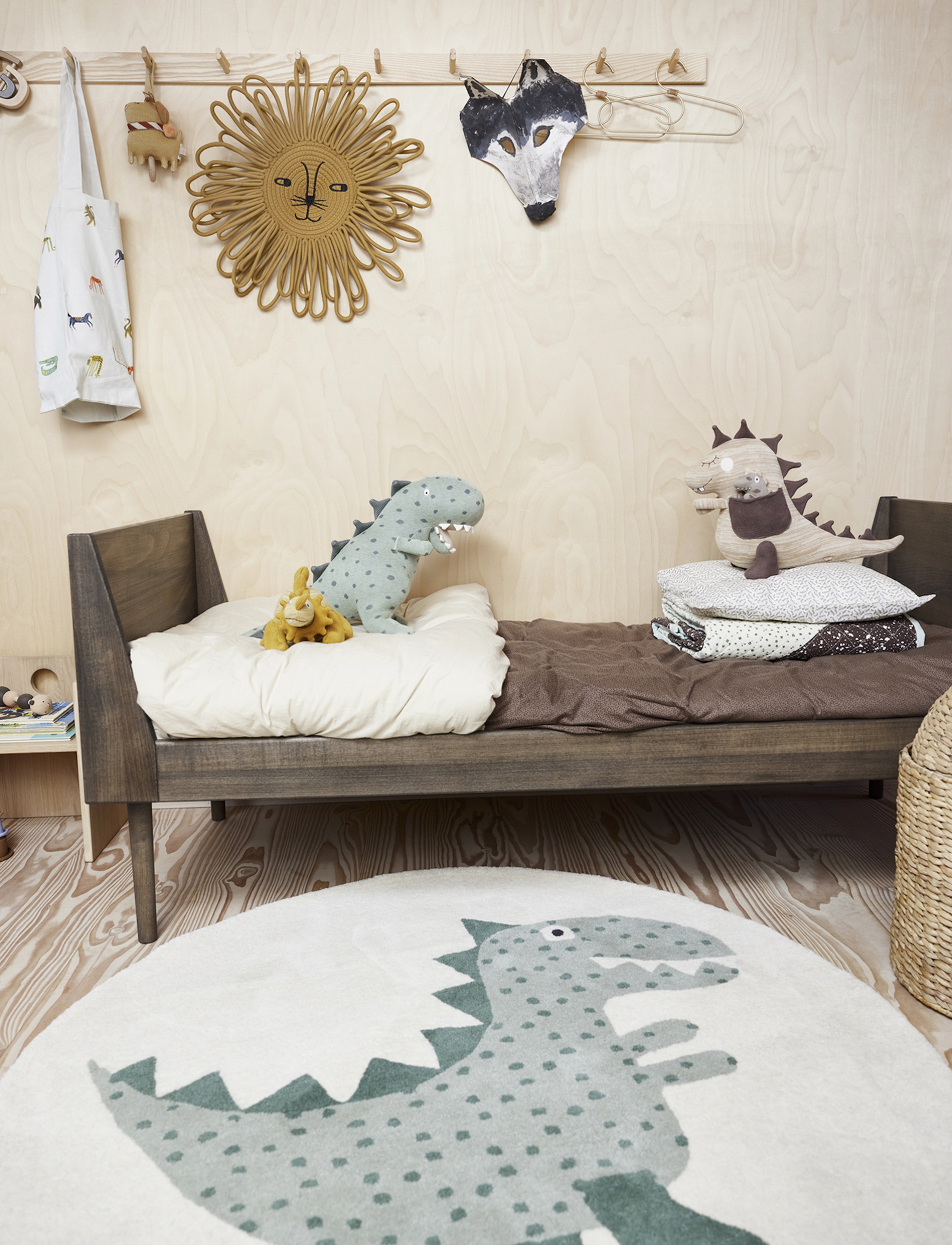 OYOY MINI Theo Dino Rug, 120X120 cm, Multi/patterned, Tæpper Og Plaider > Runde Tæpper, Børn