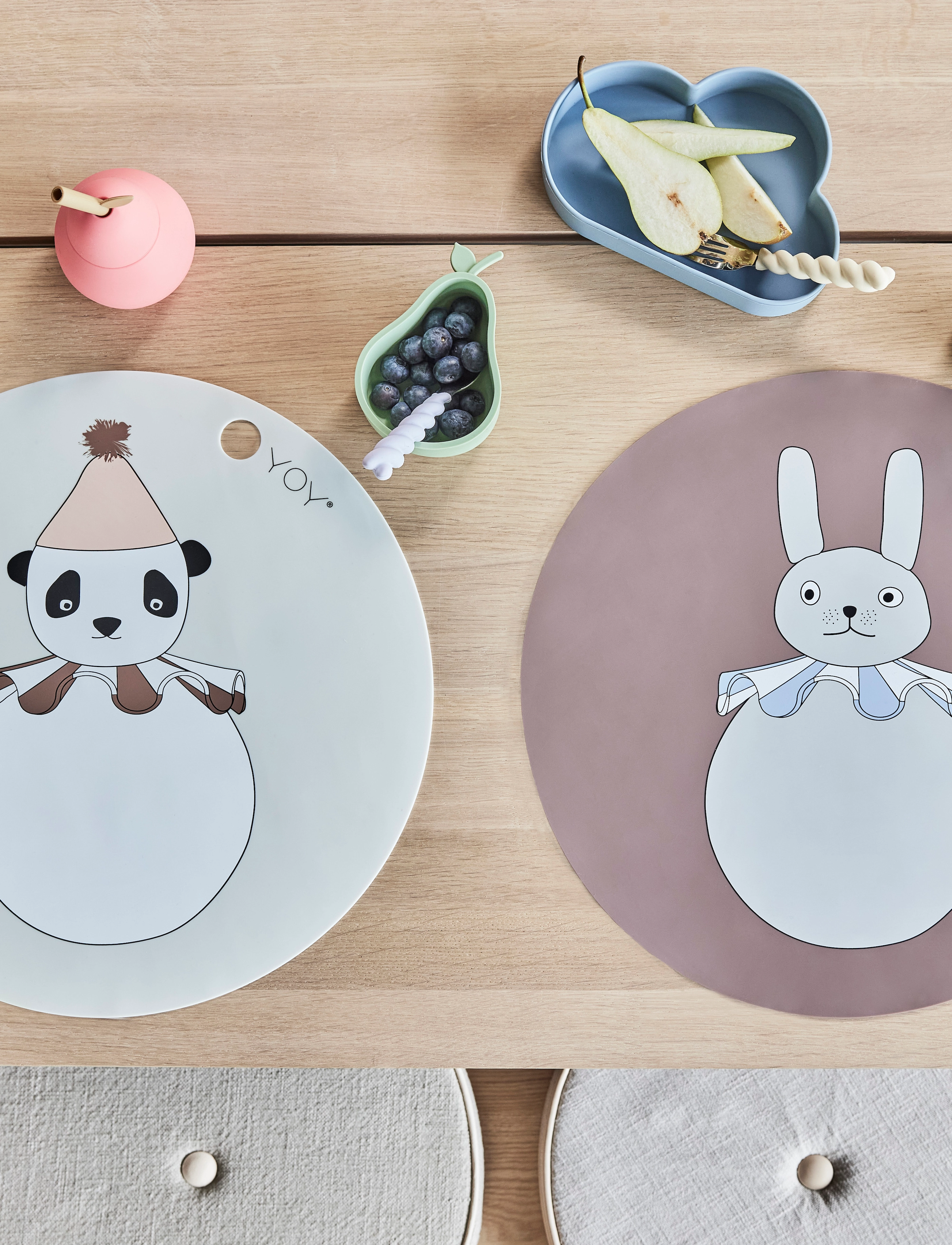 OYOY MINI Placemat Panda Pompom, 39X39X0.2 cm x 39, Meal Time, Creme - Placemats & Coasters, Kinder