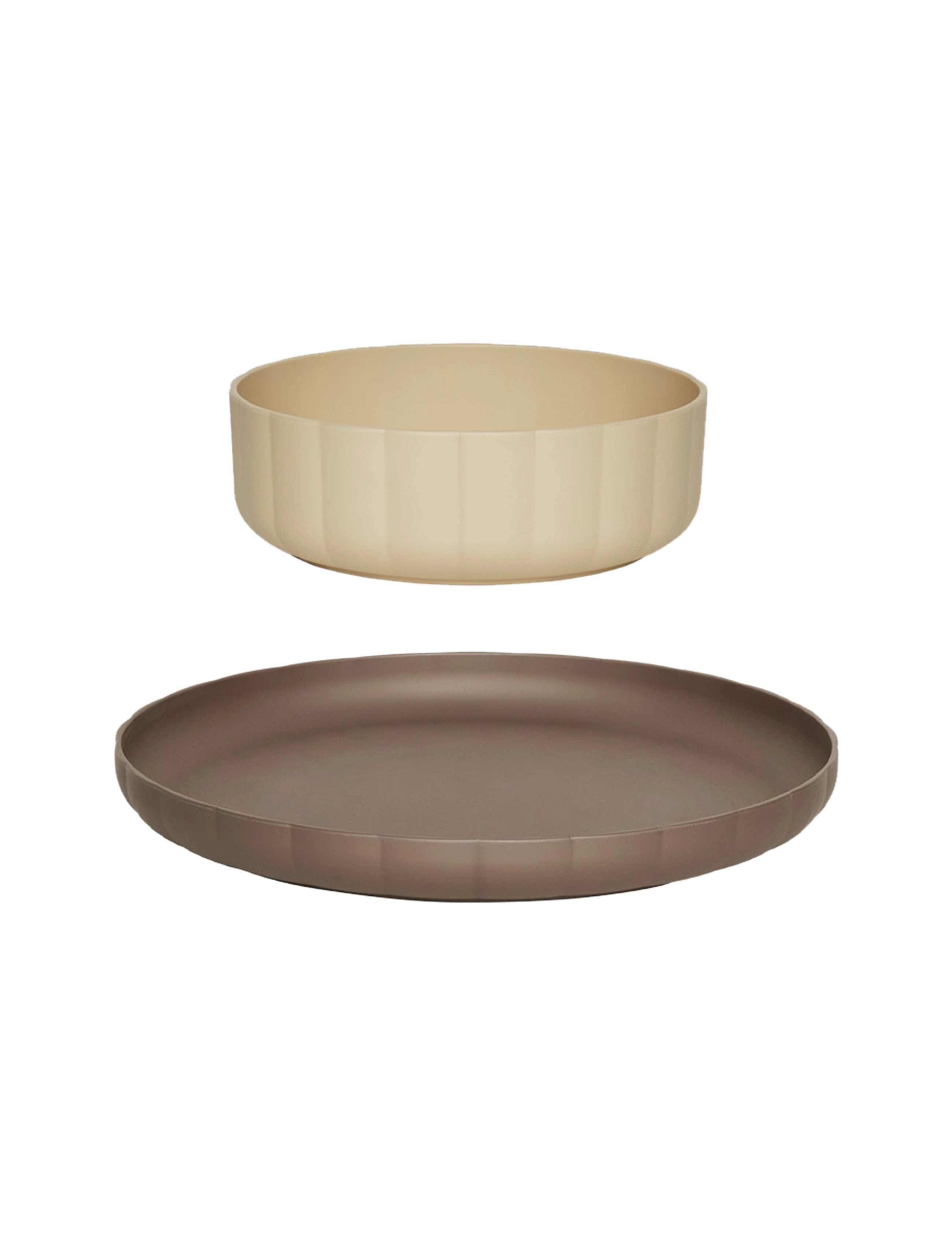 OYOY MINI Pullo Plate & Bowl - Set of 2 - OYOY MINI - TAUPE / VANILLA / brown