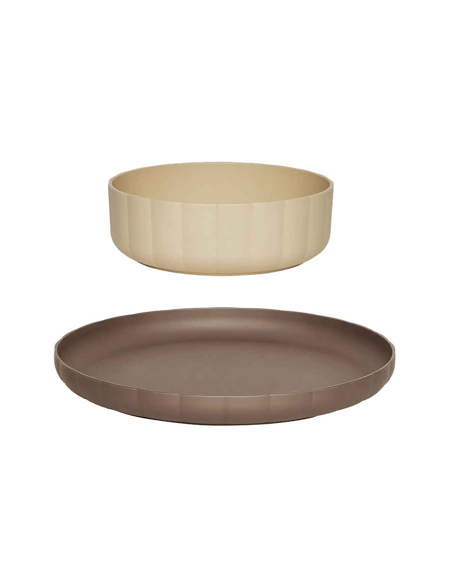 OYOY MINI - Pullo Plate & Bowl - Set of 2 - teller - taupe / vanilla - 1