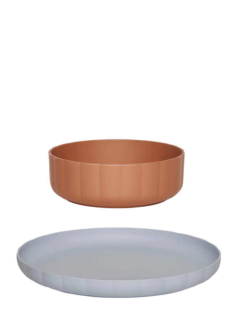OYOY MINI - Pullo Plate & Bowl - Set of 2 - teller - caramel / ice blue - 1