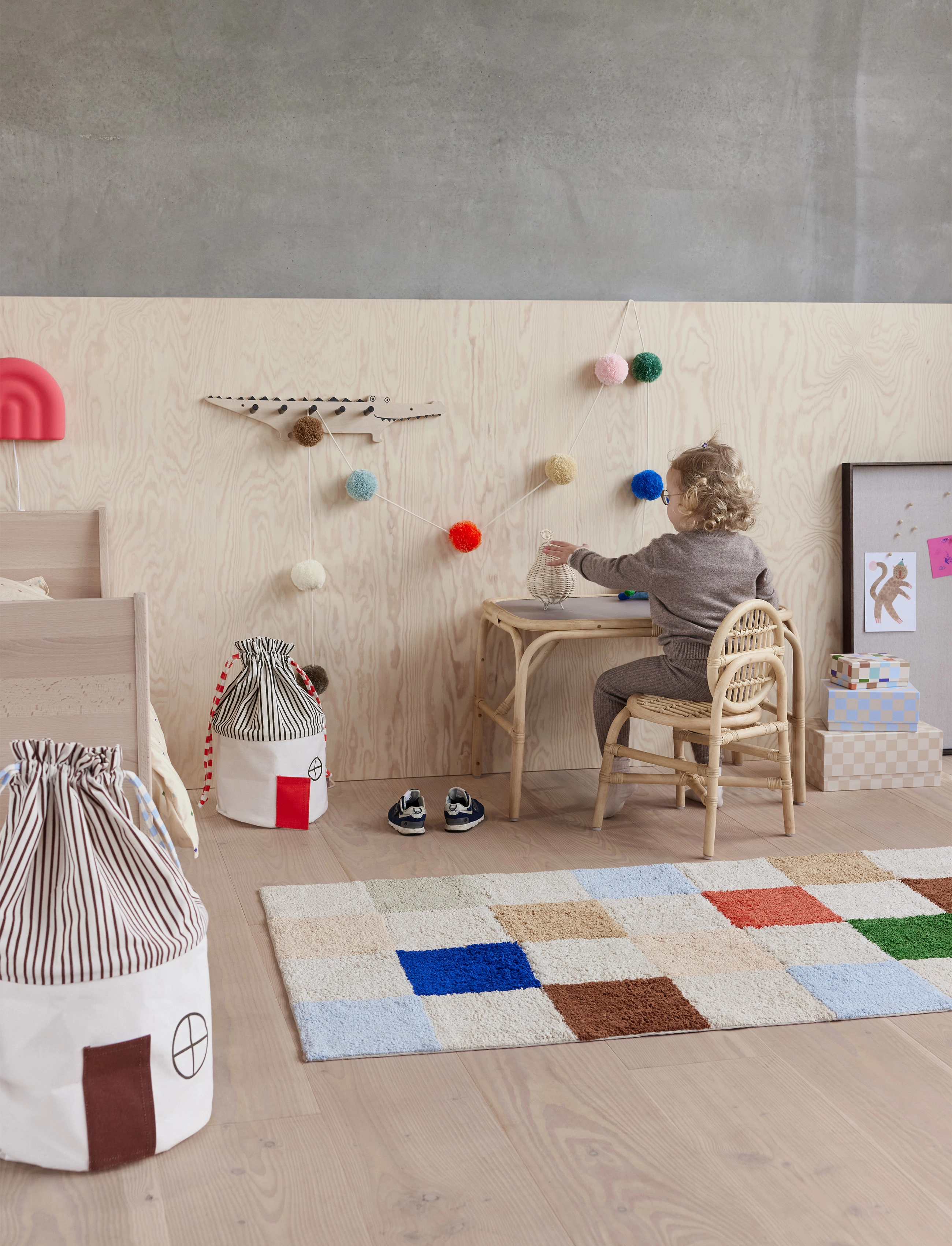 OYOY MINI Chess Rug Large, 168X84 cm, Rugs And Carpets, Mehrfarbig/gemustert - Rectangular Rugs, Kinder