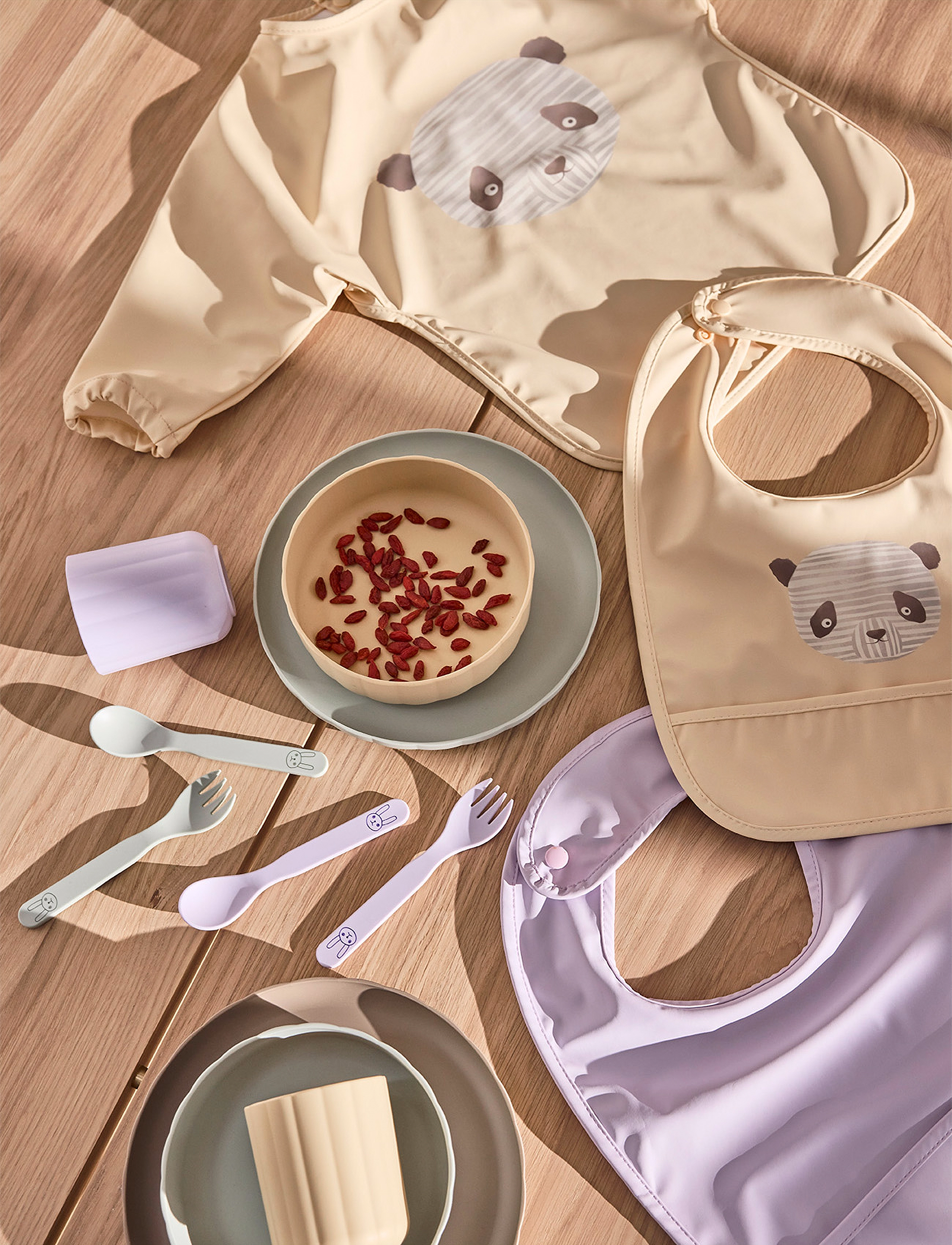 OYOY MINI Lun Lun Panda Bib Pack Of 2, Børn, Panda Baby Hagesmækkesæt, Beige, Str: ONE SIZE
