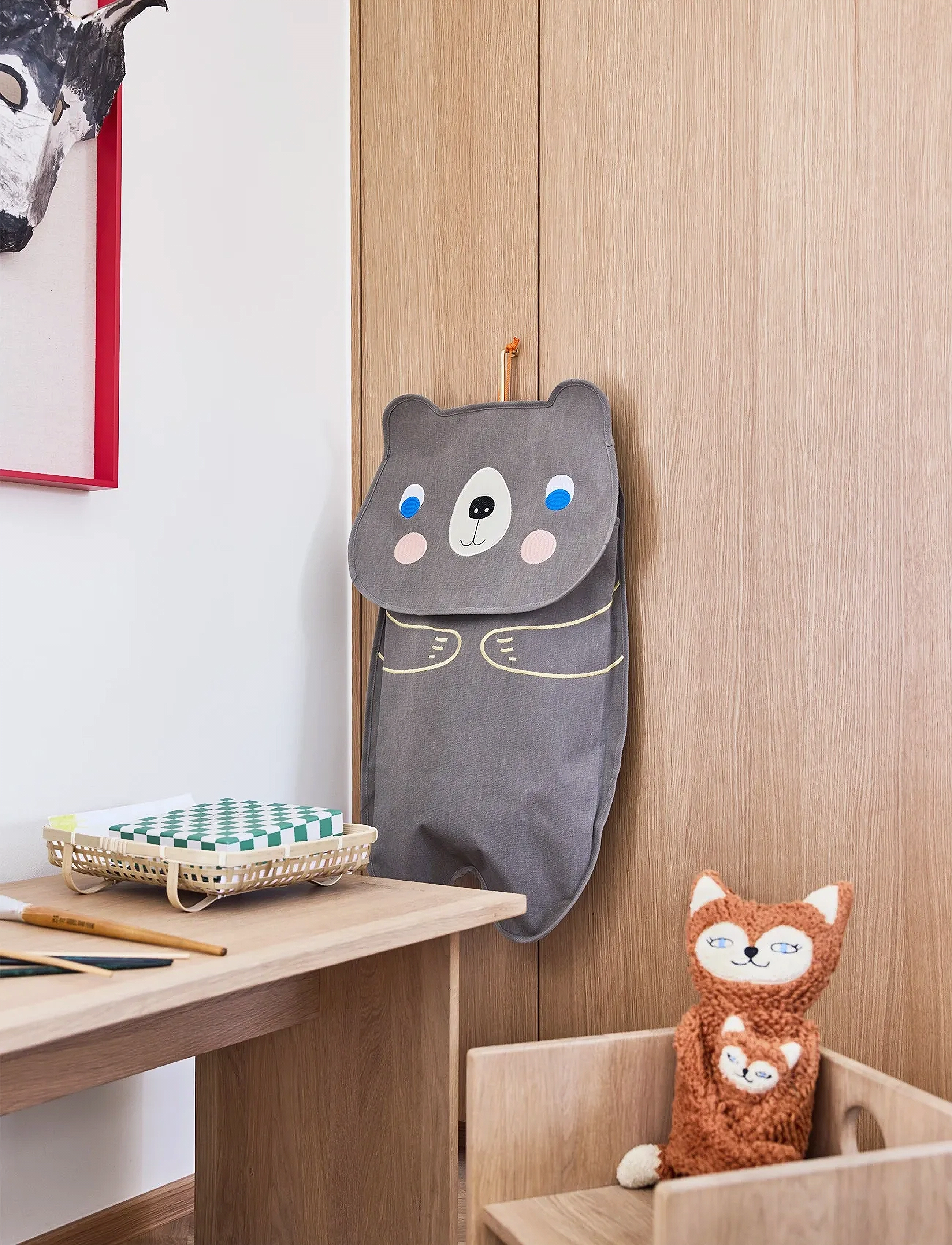 OYOY MINI Darling Bear Wall Storage, One Size, Khakigrün - Storage Baskets, Kinder