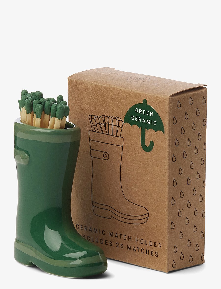 Paddywax - Wellington Boot Matches Holder with 25 Matches Dark & Light Green - green - 0