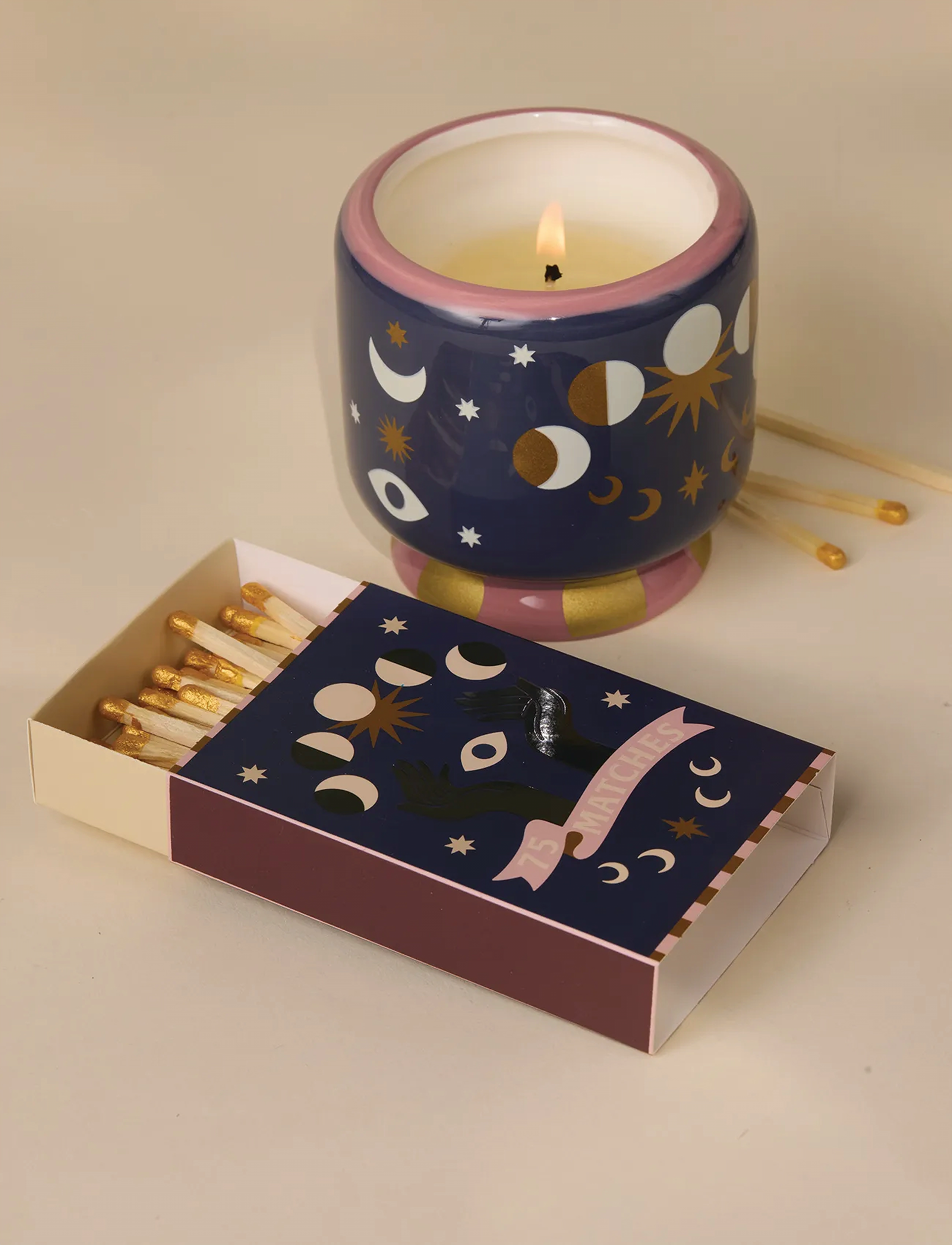 Paddywax Matcher Adopo Moon, Guld, One Size, Lighting, Marineblau - Lighting Accessories, Homeware