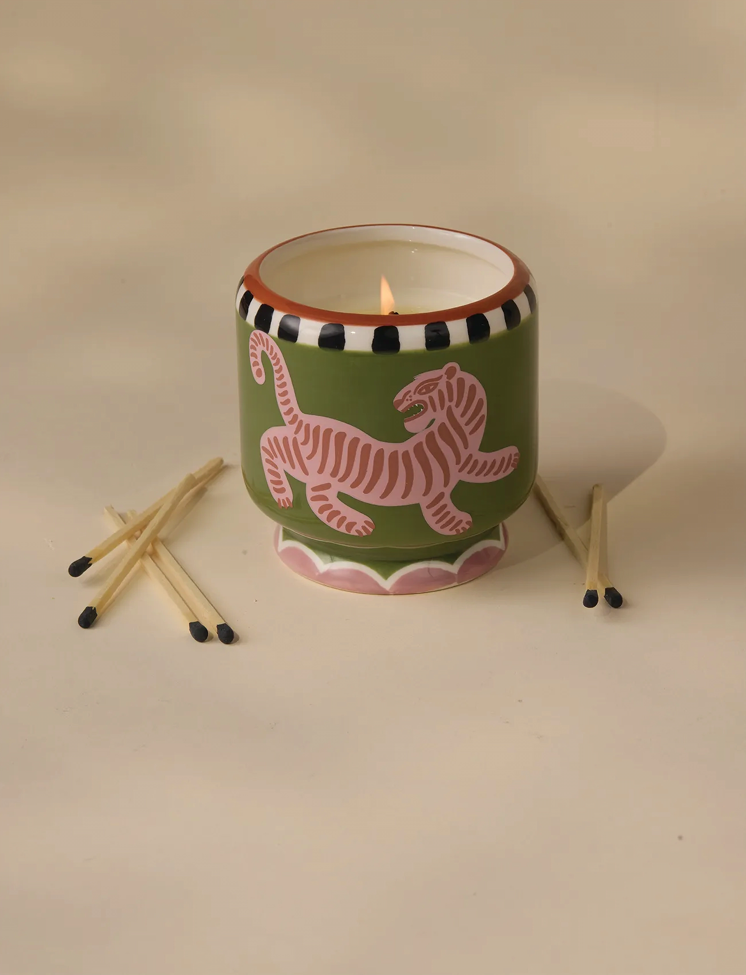 Paddywax Duftlys Adopo, Tiger Sort Cedertræ & Fig, Ø 9 cm, Candles, Grün - Block Homeware