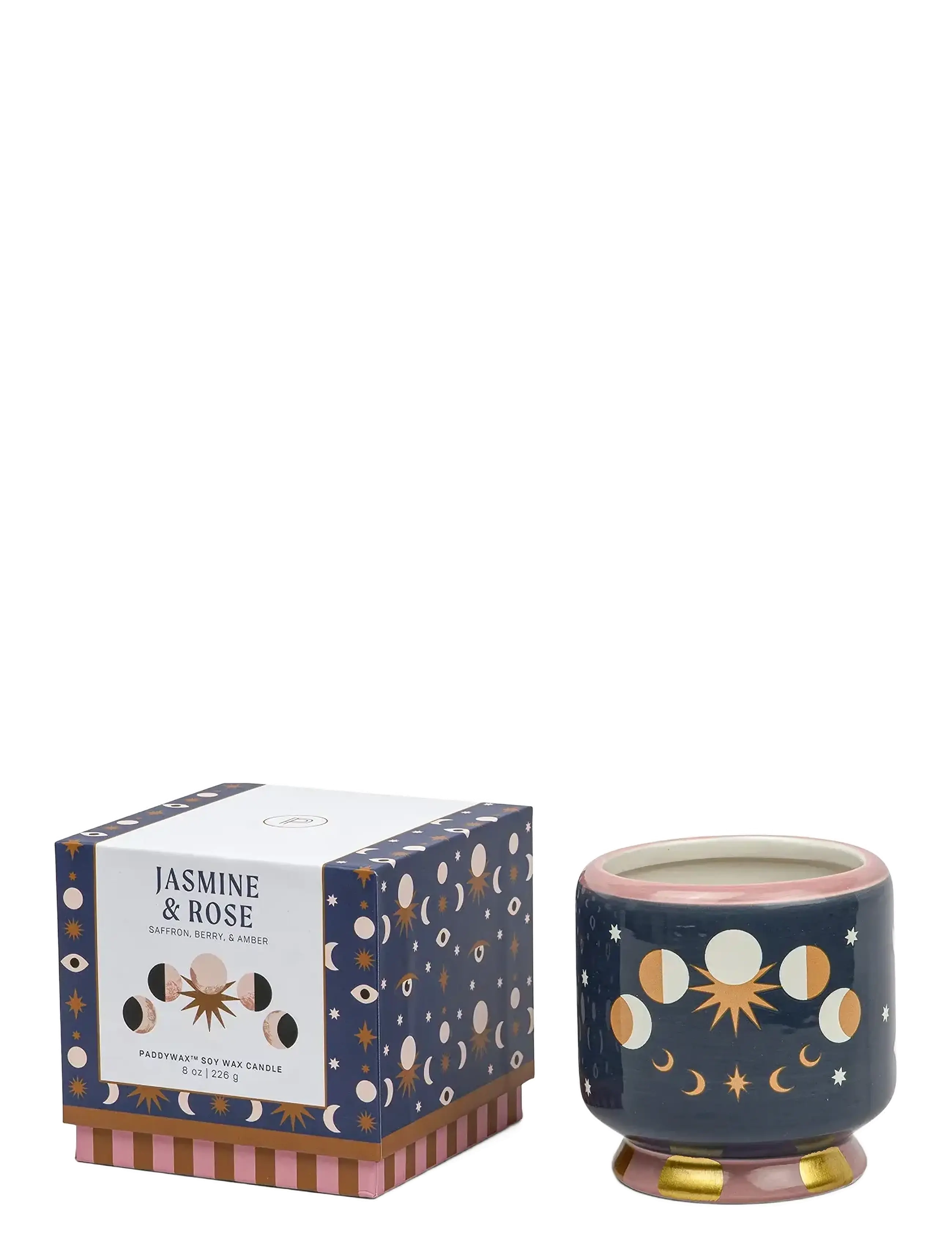 PADDYWAX Duftlys Adopo, Månefaser, Jasmin & Rose Navy - Ø 9 CM - Unisex