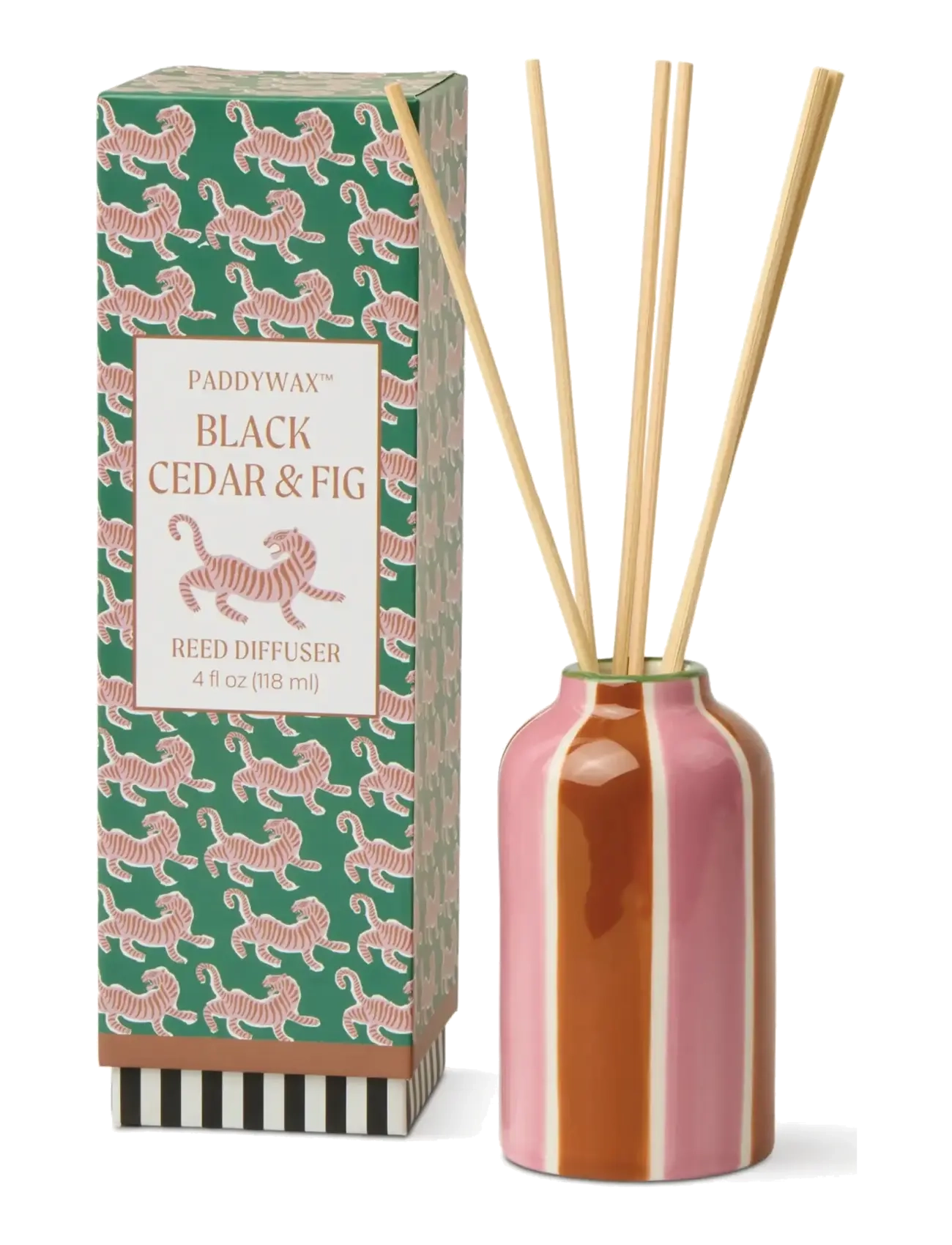 Paddywax Diffuser I Keramik Adopo Tiger 118 Ml Schwarz Cedar & Fig,,,Rosa Gr.6X6X11.8CM