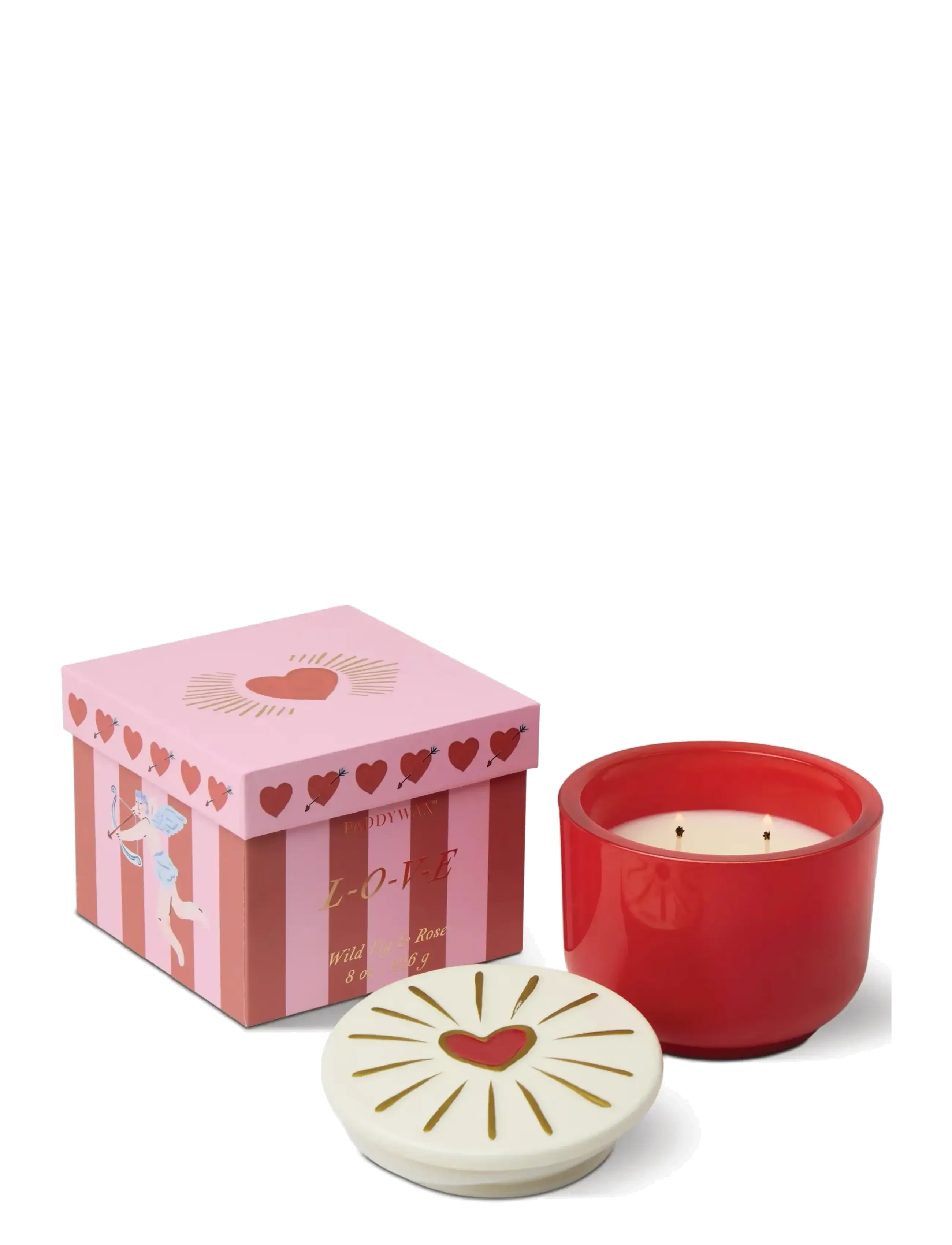 Paddywax Doftljus Charmed Heart 226 g - Rött glas med lock i keramik med hjärta  - Wild Fig & Rose - Parfymer & dufter - PINK / red