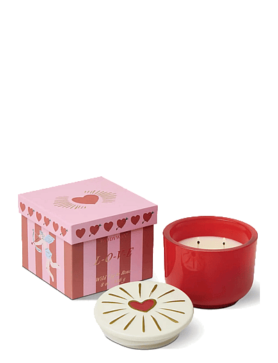 Doftljus Charmed Heart 226 G - RöTt Glas Med Lock I Keramik Med HjäRta- Wild Fig & Rose - Duftlys