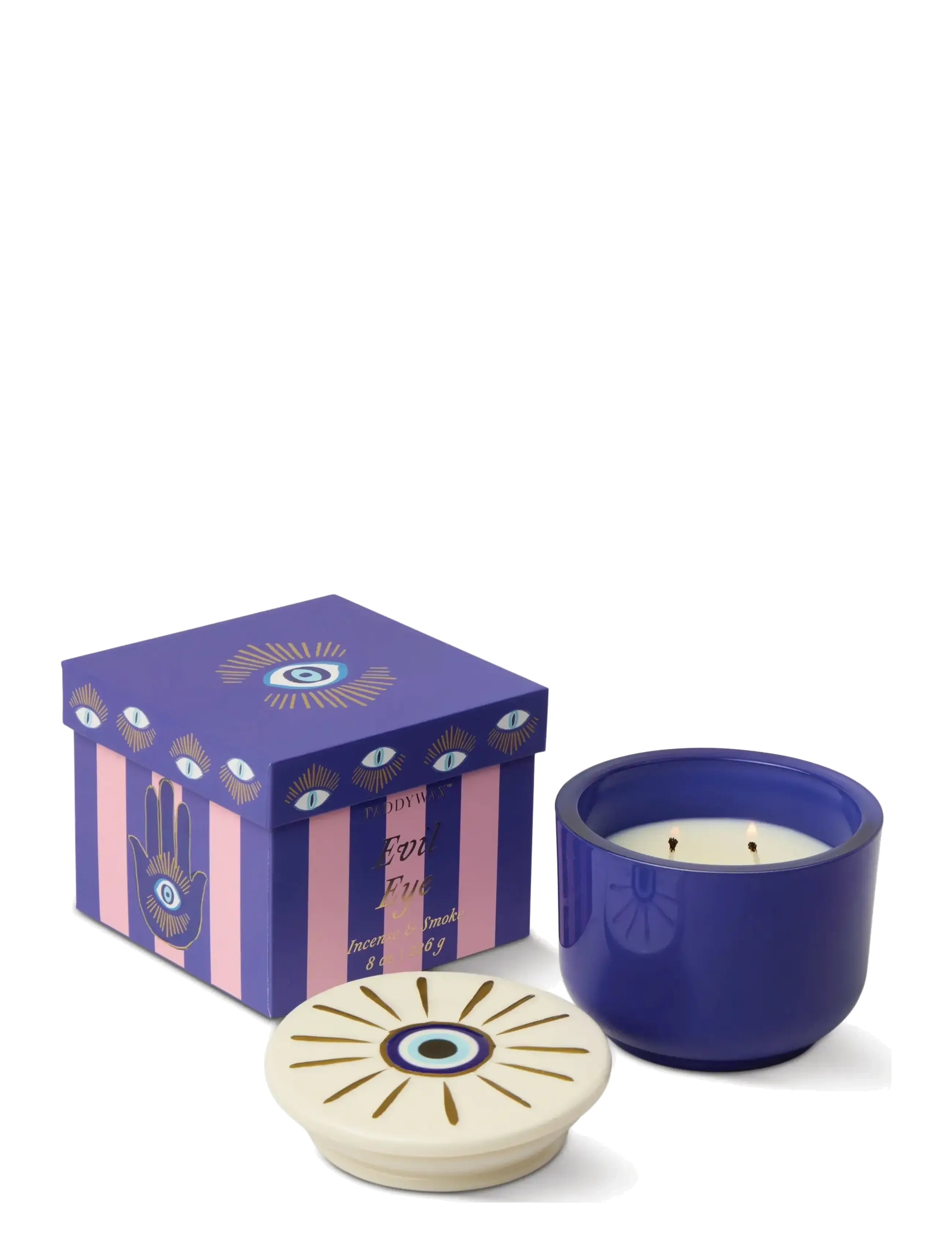 Paddywax Doftljus Charmed Evil Eye 226 g- Blått Glas med lock i keramik - Incense & Smoke - Parfymer & dufter - BLUE / purple