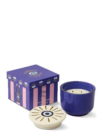 Doftljus Charmed Evil Eye 226 G- BlåTt Glas Med Lock I Keramik - Incense & Smoke - Duftlys
