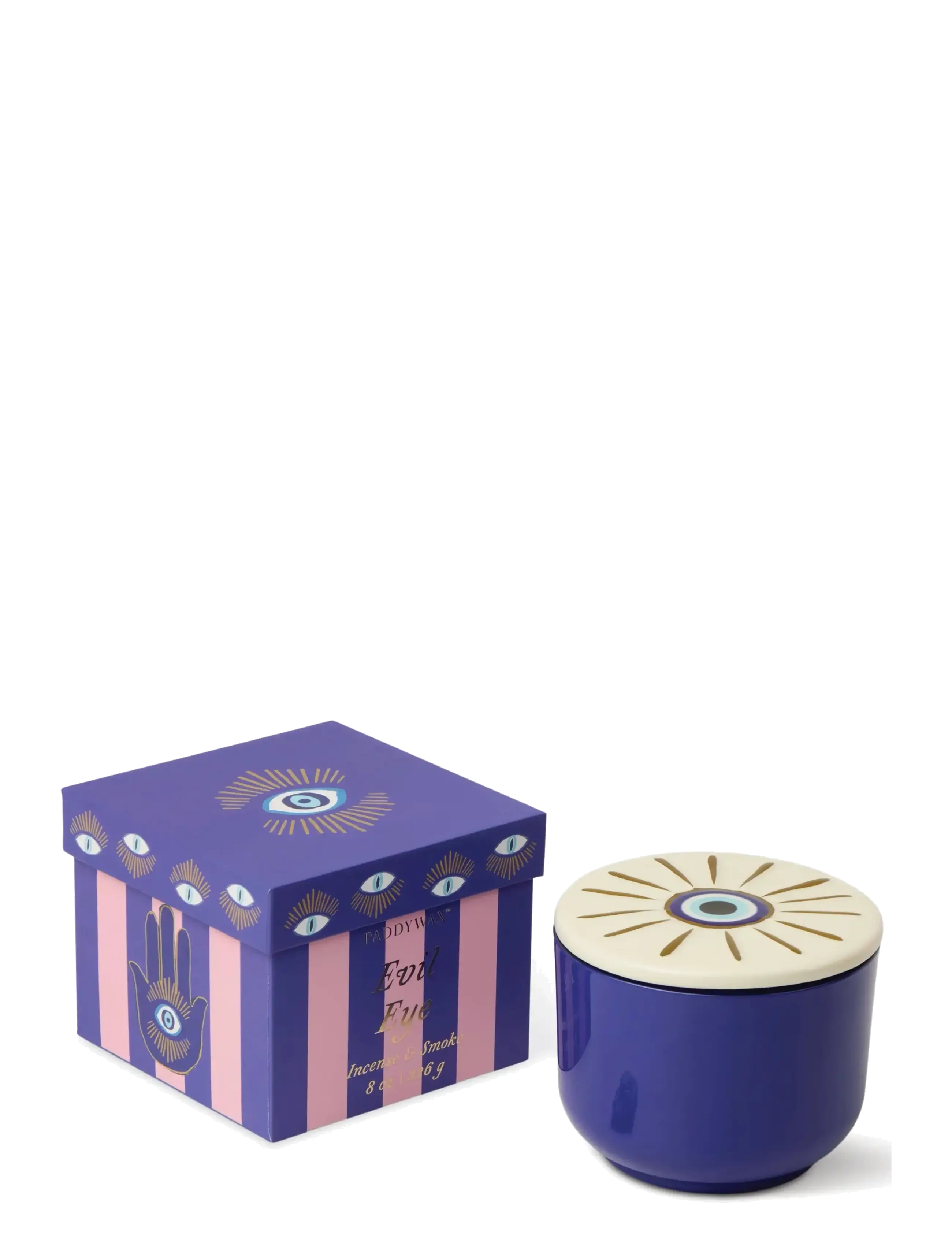 Paddywax - Doftljus Charmed Evil Eye 226 g- Blått Glas med lock i keramik - Incense & Smoke - above 500kr - blue - 2
