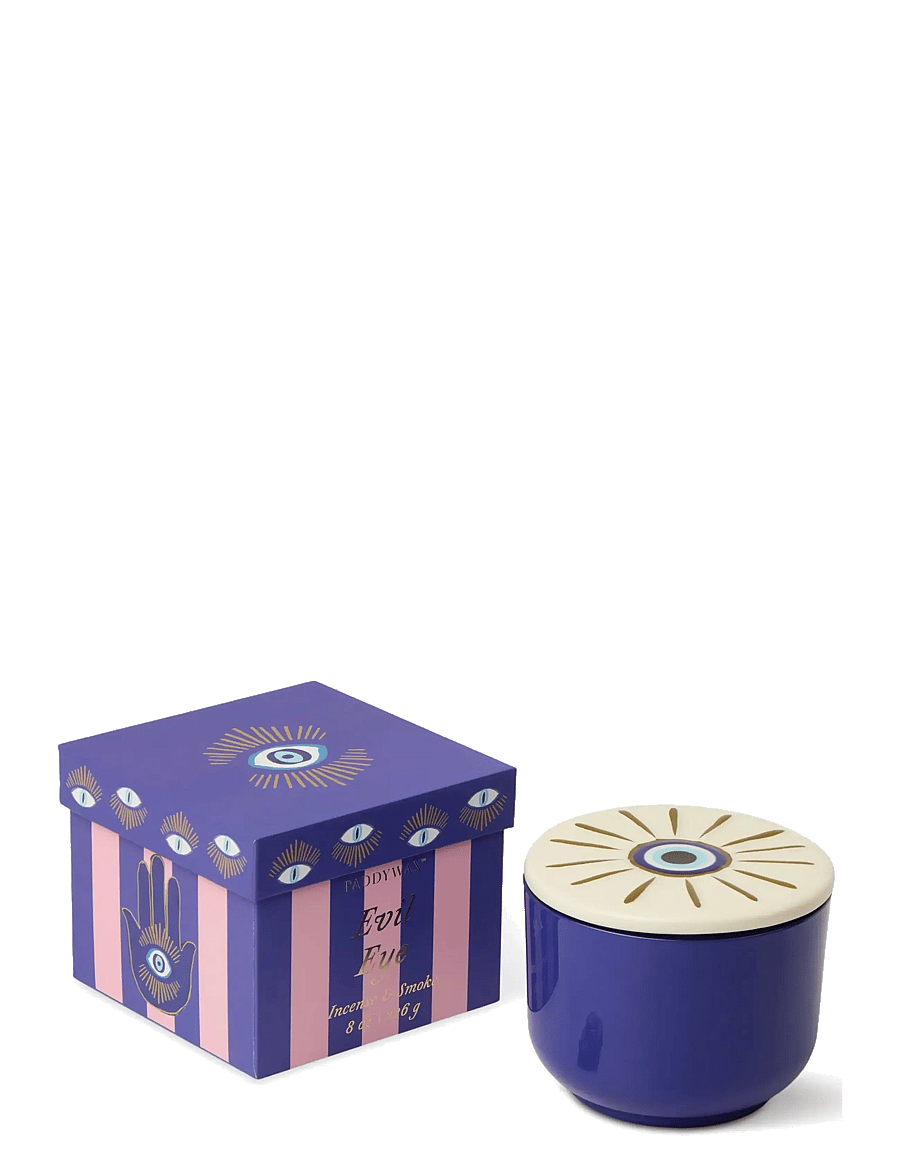 Paddywax - Doftljus Charmed Evil Eye 226 g- Blått Glas med lock i keramik - Incense & Smoke - above 500kr - blue - 2