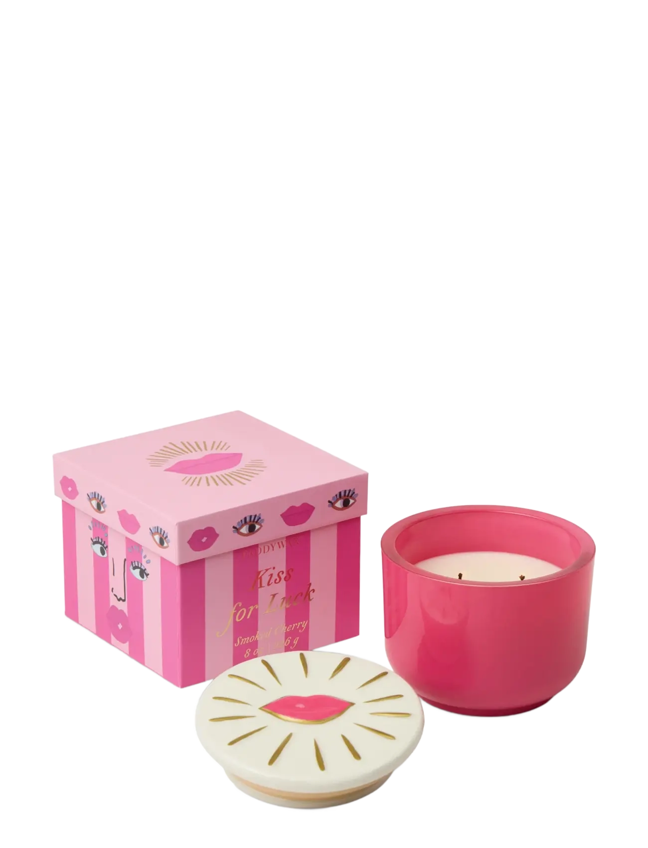 Paddywax Doftljus Charmed Lips 226 g- Rosa Glas med lock i keramik - Smoked Cherry - Parfymer & dufter - PINK / pink/rose