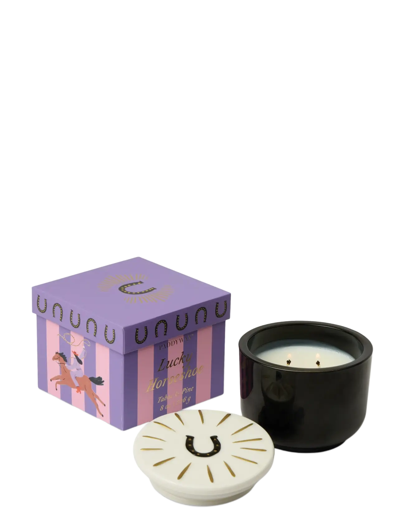 Paddywax Doftljus Charmed Horseshoe 226 G- Svart Glas Med Lock I Keramik Tabac & Pine, Scented Candles, Multi/mønstret, Str: 10.5X10.5X8.3CM