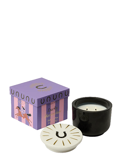 Doftljus Charmed Horseshoe226 G- Svart Glas Med Lock I Keramik - Tabac & Pine - Duftlys