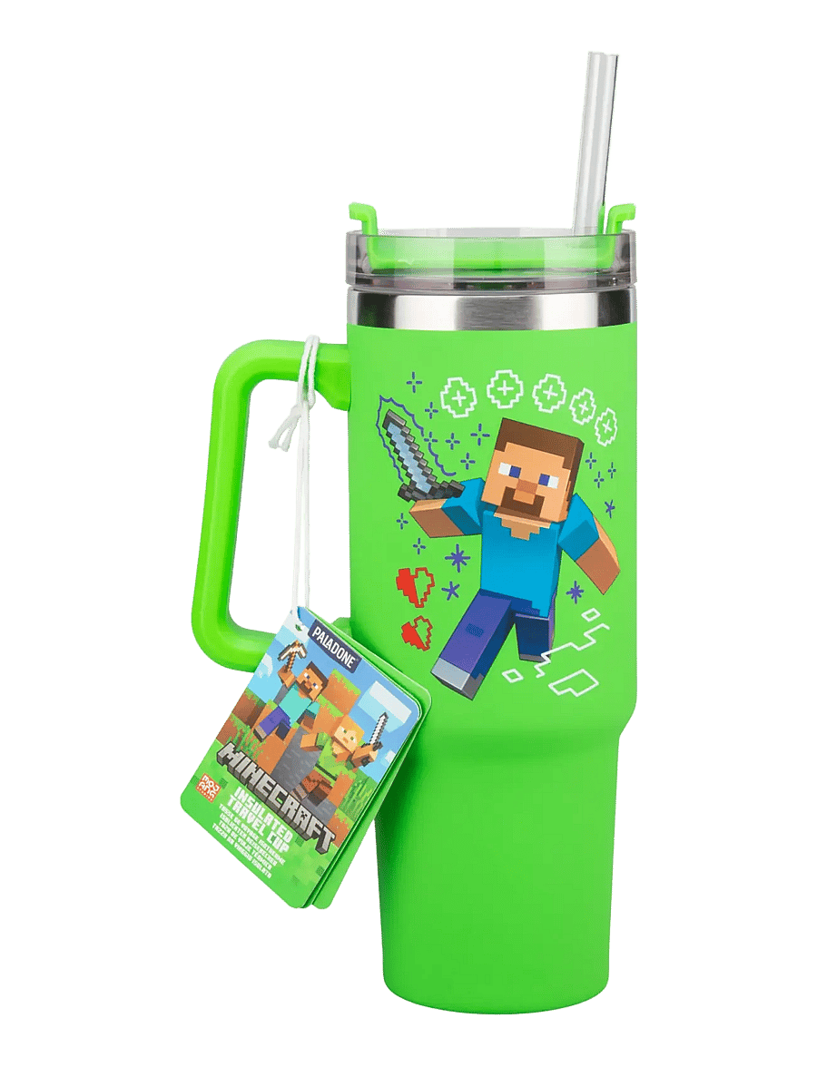 Paladone - MINECRAFT GREEN 900ML MULTIWAY TRAVEL CUP STRAW - tassen & becher - green - 0