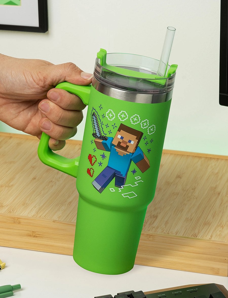 Paladone - MINECRAFT GREEN 900ML MULTIWAY TRAVEL CUP STRAW - tassen & becher - green - 2